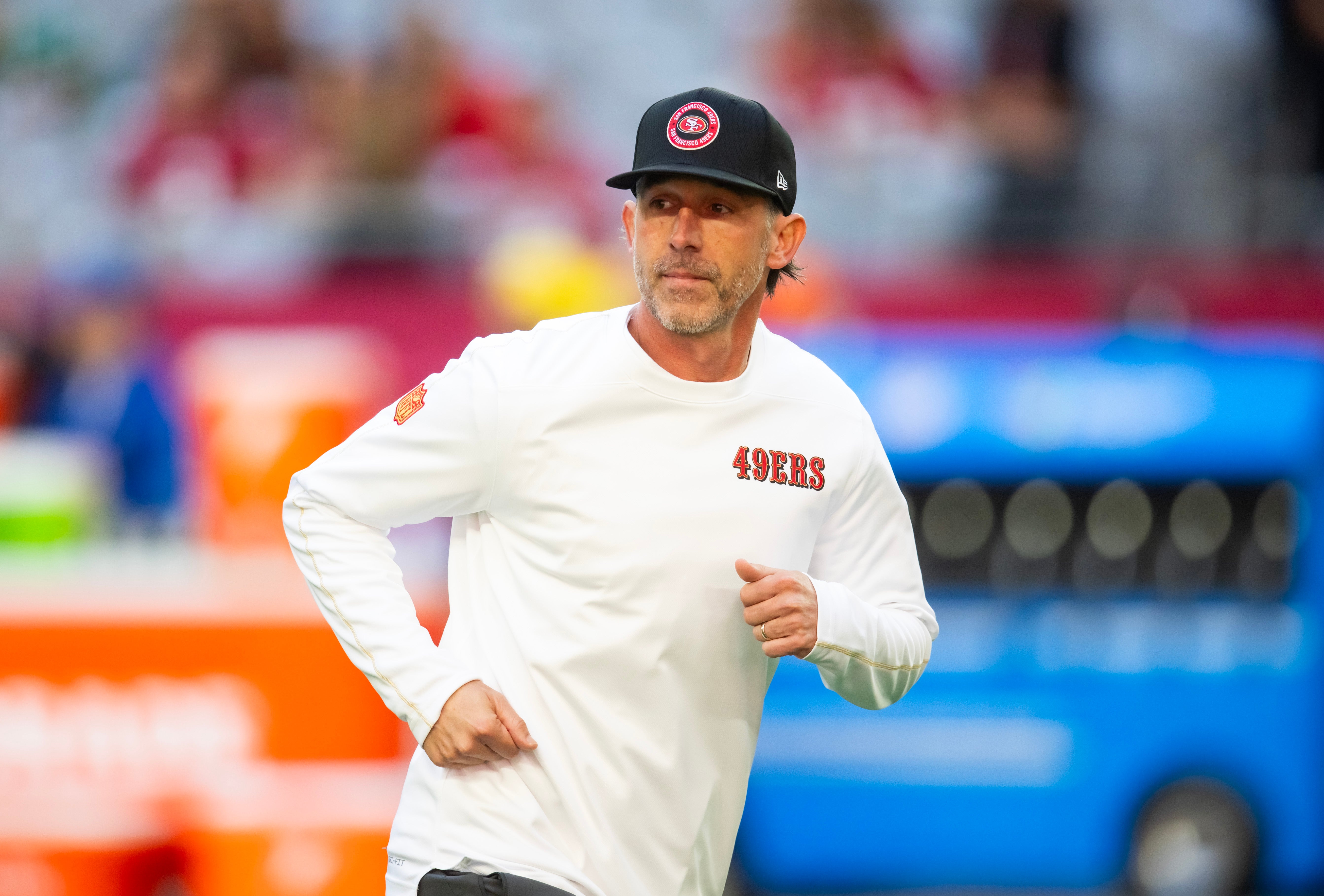 Jan 5, 2025; Glendale, Arizona, USA; San Francisco 49ers head coach Kyle Shanahan against the Arizona Cardinals at State Farm Stadium.