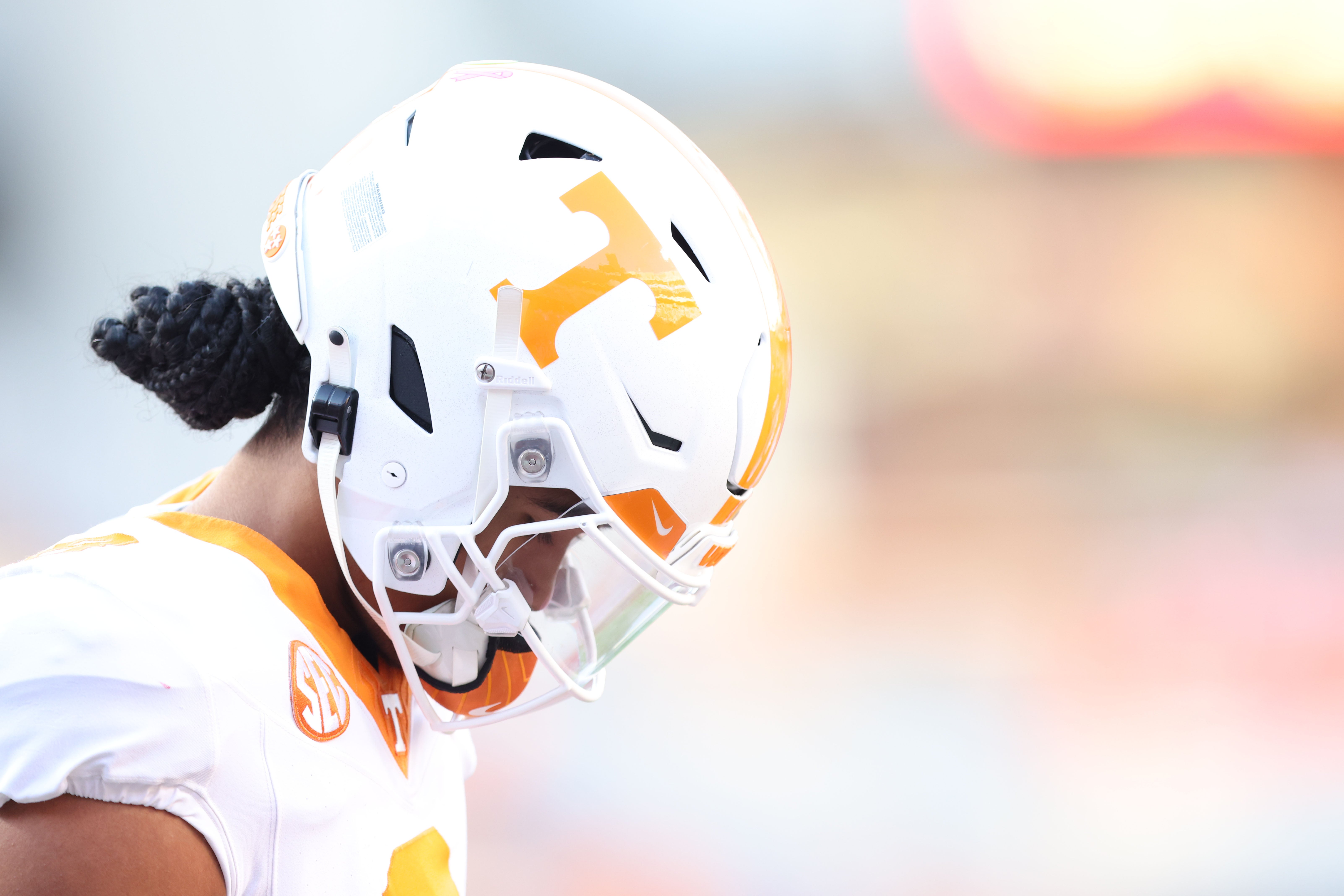 Oct 5, 2024; Fayetteville, Arkansas, USA; Tennessee Volunteers quarterback Nico Iamaleava prior to the game against the Arkansas Razorbacks at Donald W. Reynolds Razorback Stadium. Mandatory Credit: Nelson Chenault-Imagn Images