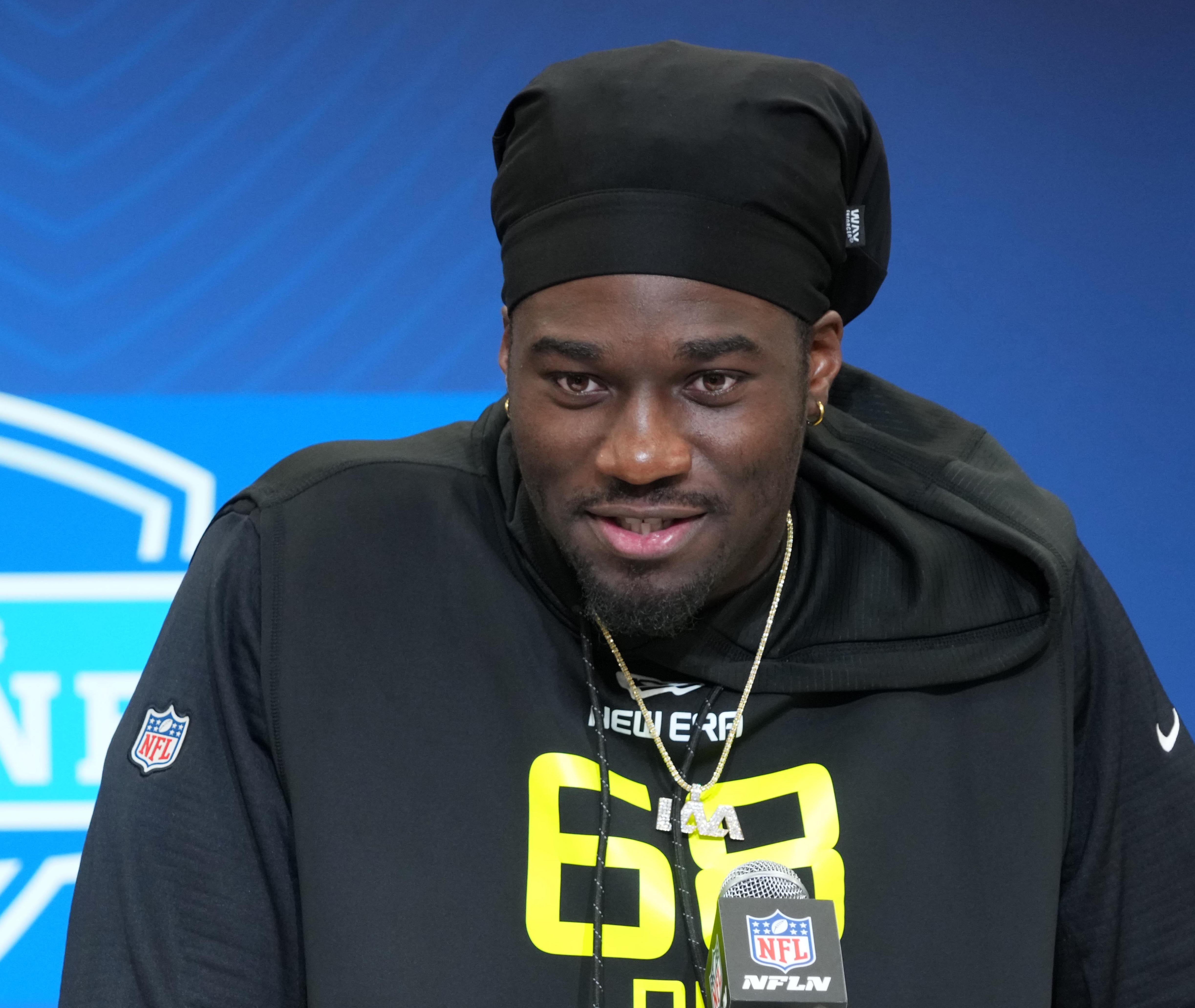 Feb 26, 2025; Indianapolis, IN, USA; Texas A&M defensive lineman Shemar Stewart (DL68) during the 2025 NFL Scouting Combine at the Indiana Convention Center.