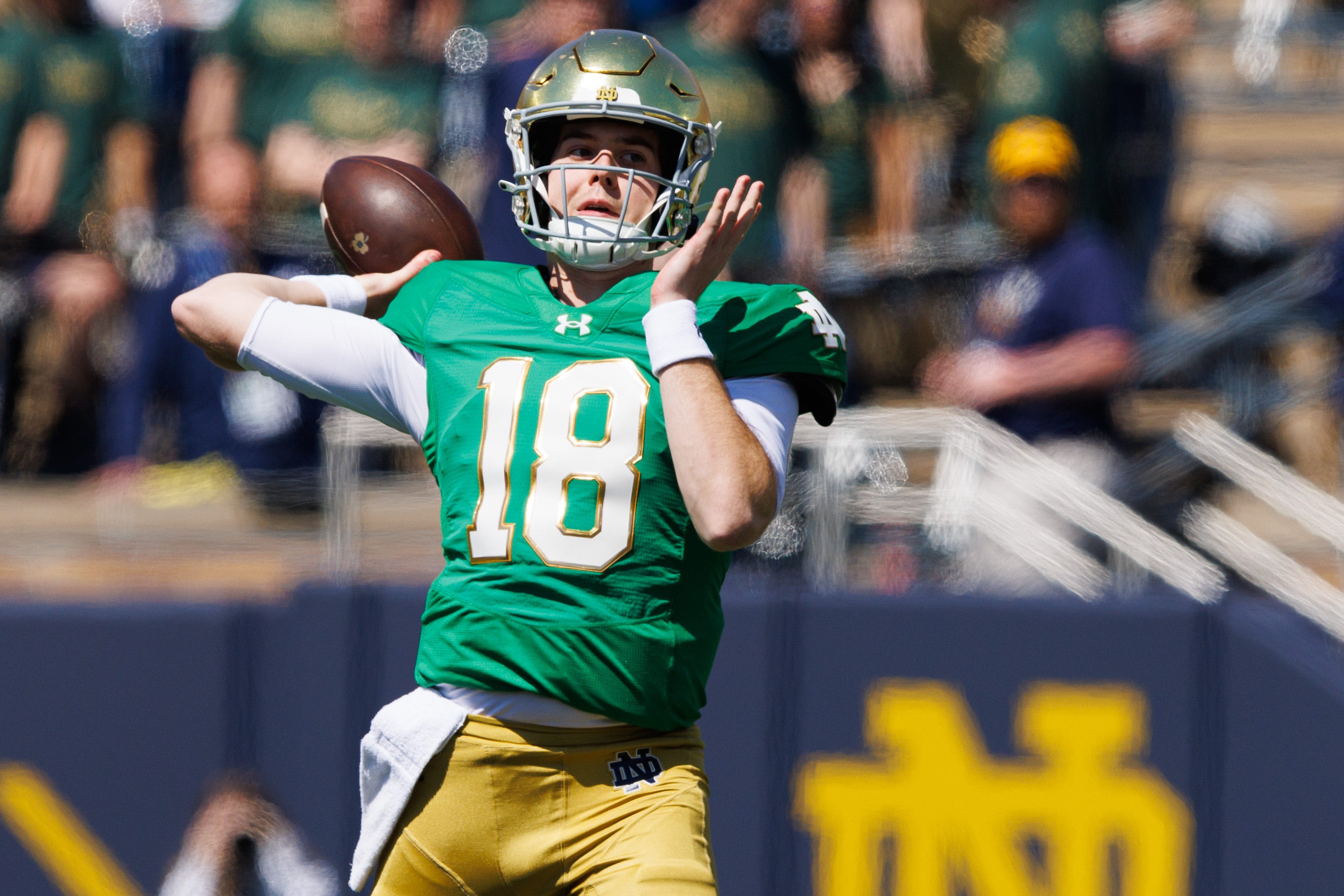 Notre Dame quarterback Steve Angeli during the Notre Dame Blue-Gold spring football game at Notre Dame Stadium on Saturday, April 12, 2025, in South Bend.  Created: