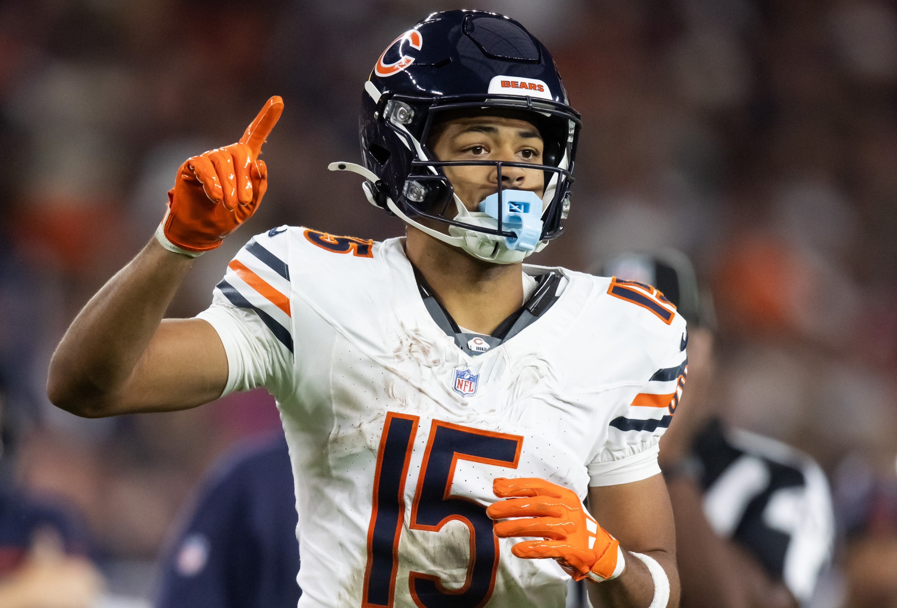 Nov 3, 2024; Glendale, Arizona, USA; Chicago Bears wide receiver Rome Odunze (15) against the Arizona Cardinals at State Farm Stadium.