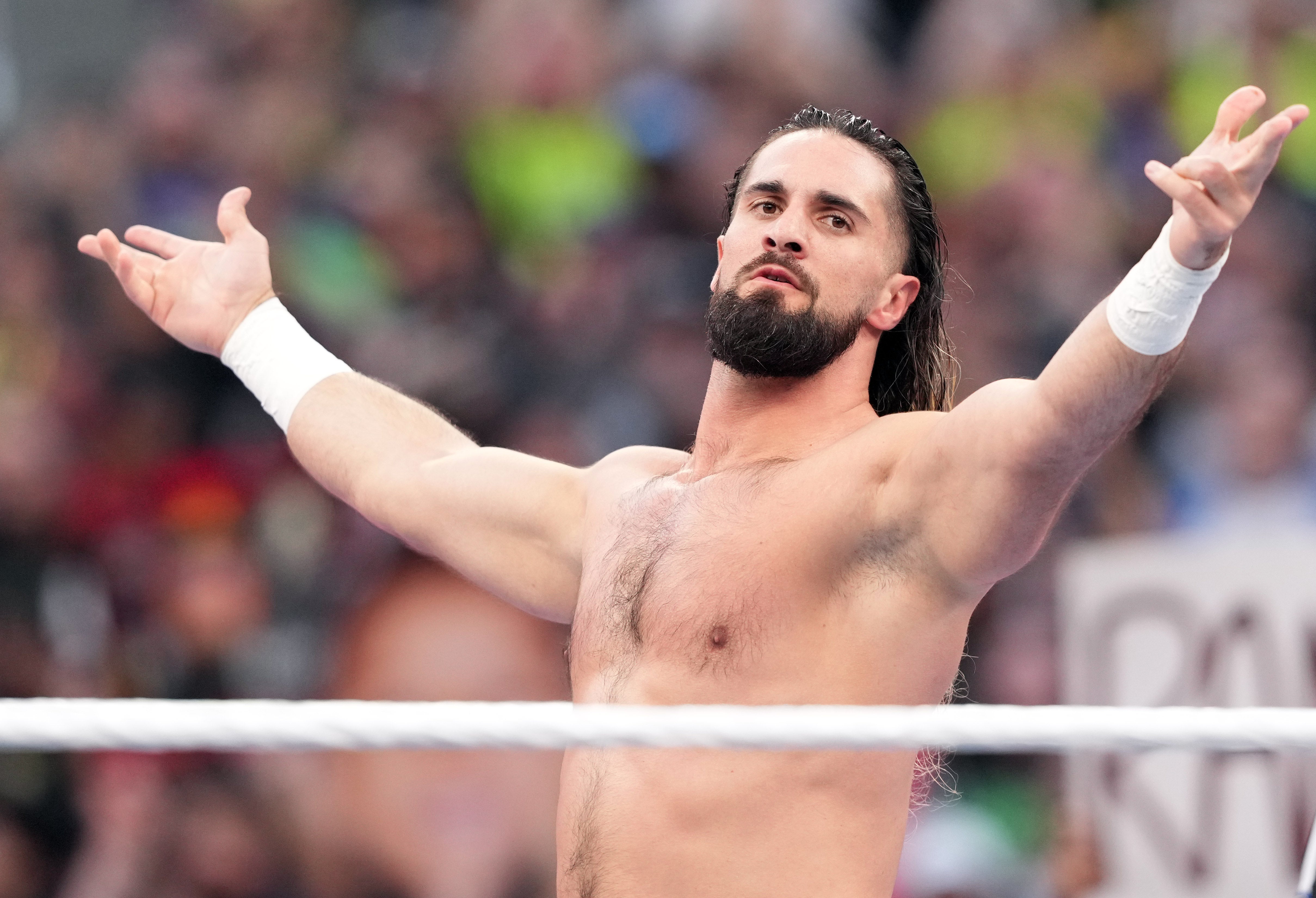 Apr 1, 2023; Inglewood, CA, USA; Seth Freakin Rollins during Wrestlemania Night 1 at SoFi Stadium.