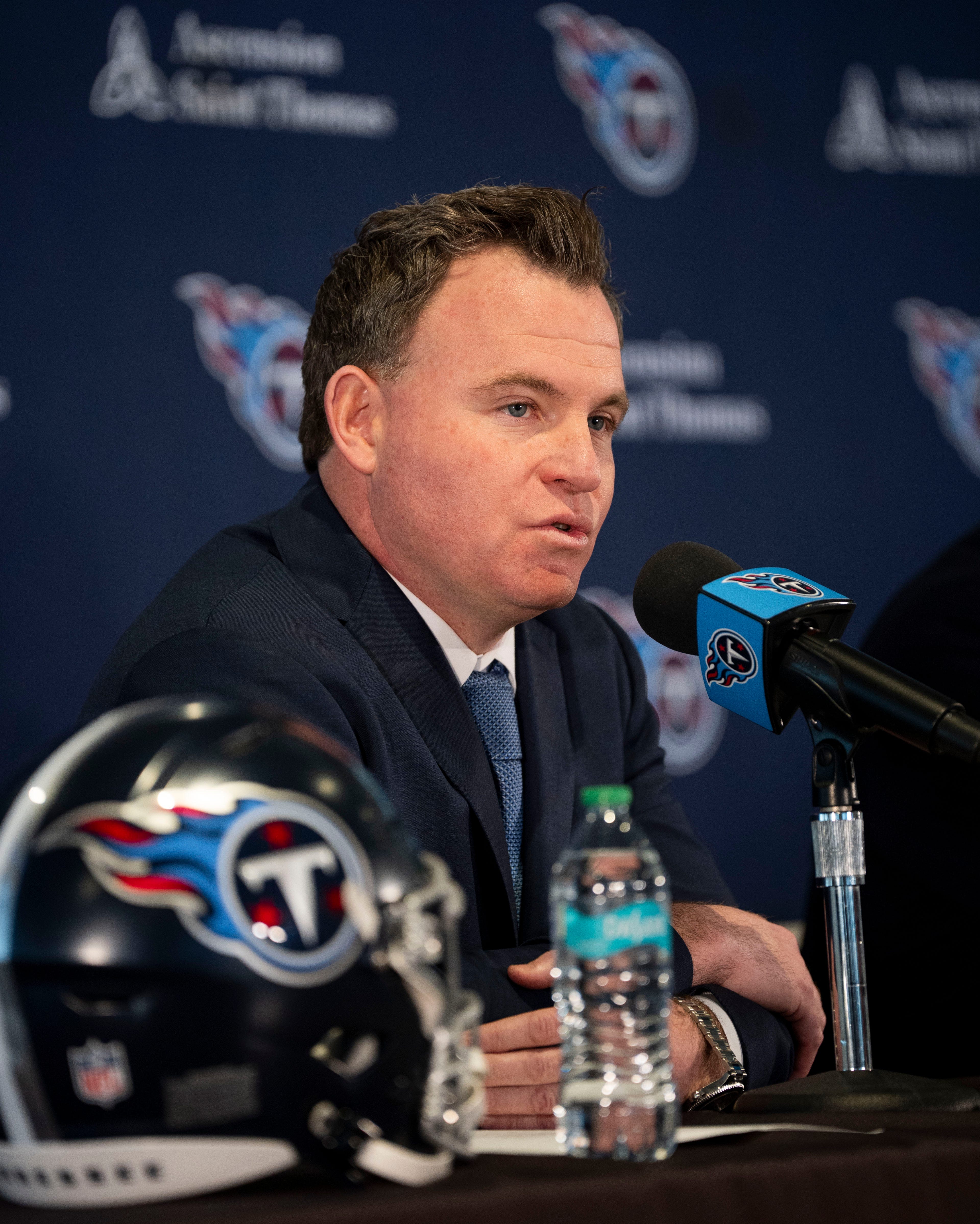 Mike Borgonzi speaks during a press conference announcing him as the new Titans’ GM at Titans facility in Nashville , Tenn., Wednesday, Jan. 22, 2025.