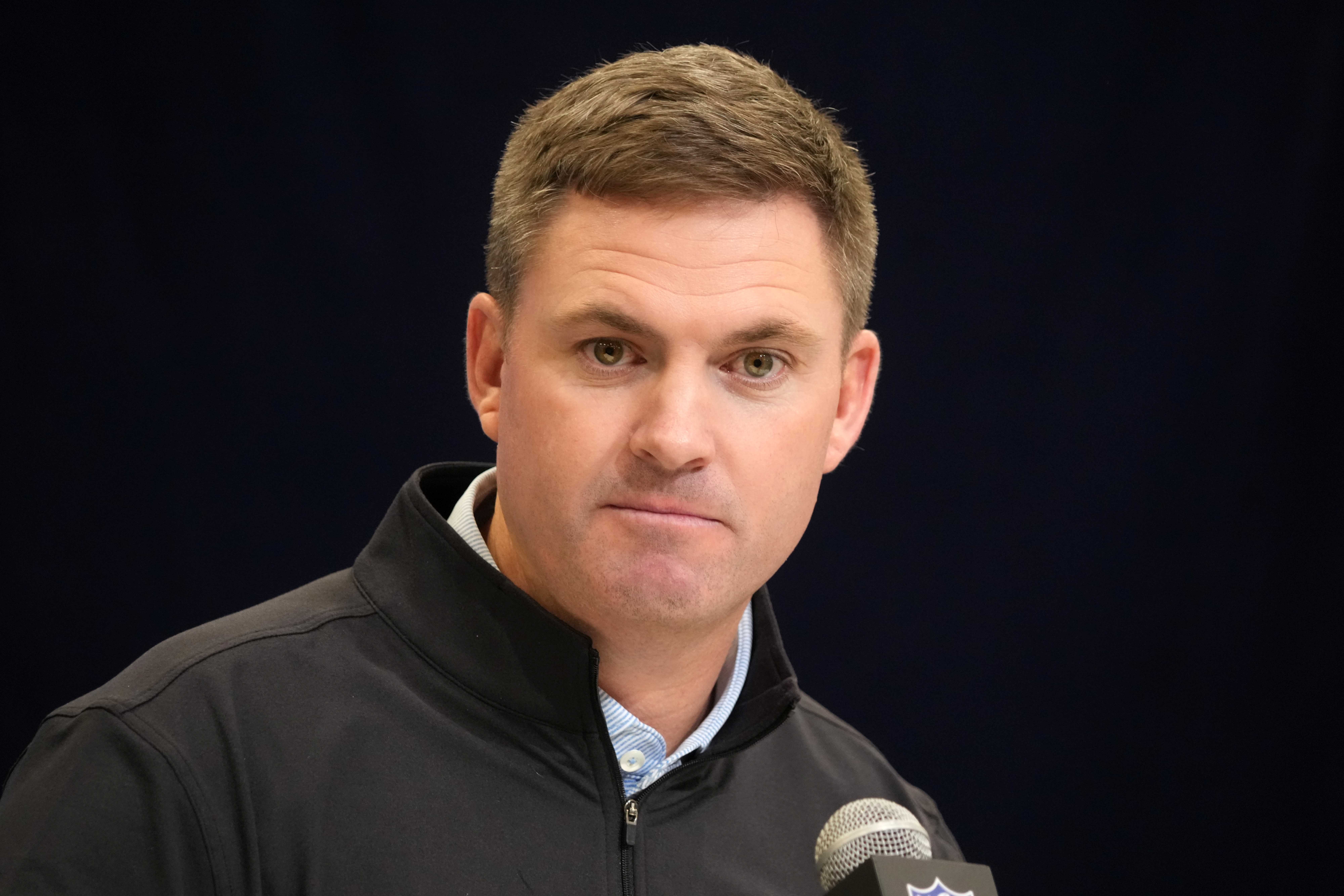 Feb 25, 2025; Indianapolis, IN, USA; Cincinnati Bengals coach Zac Taylor speaks during the NFL Scouting Combine at the Indiana Convention Center. Mandatory Credit: Kirby Lee-Imagn Images