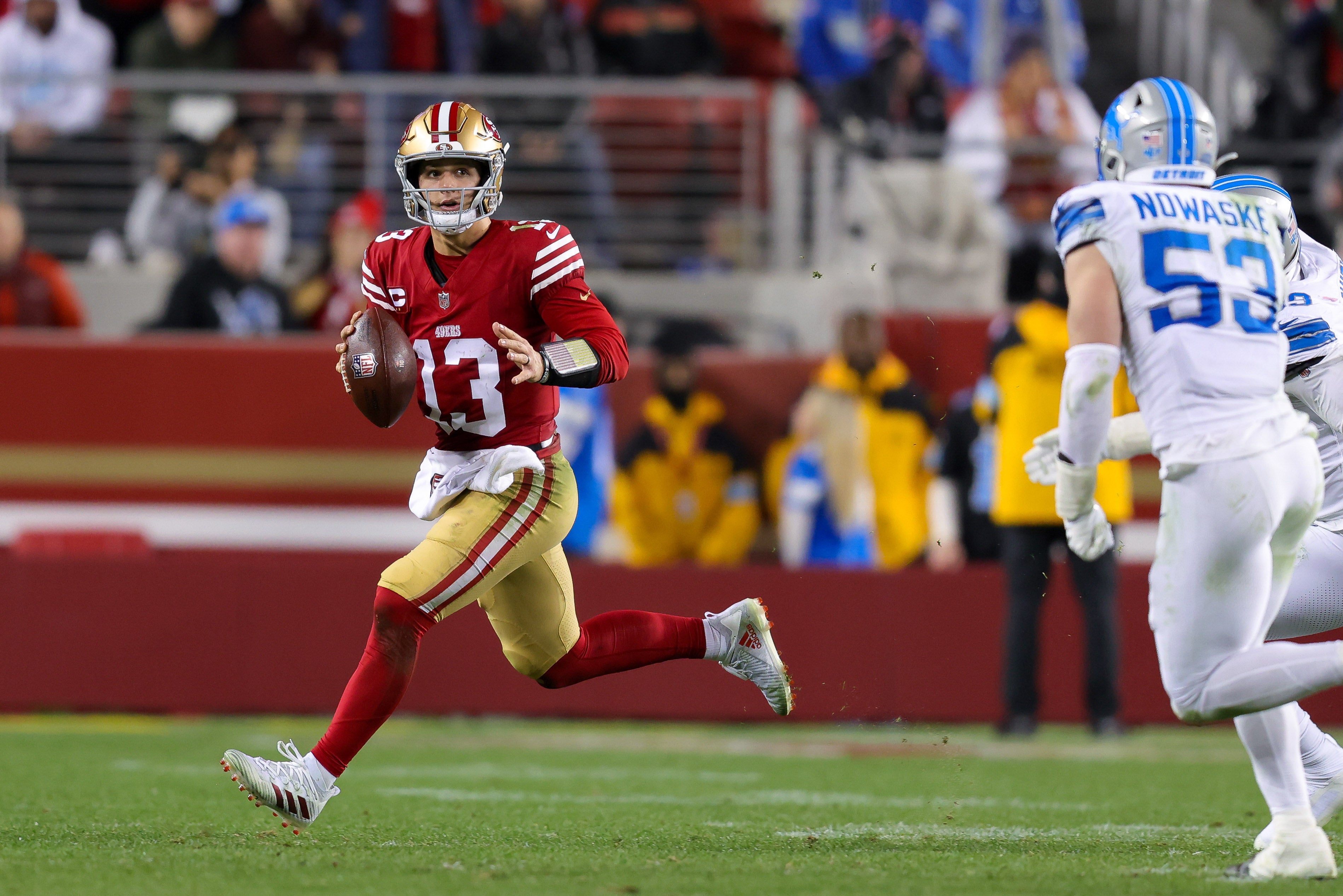 San Francisco 49ers quarterback Brock Purdy (13) during the game against the Detroit Lions at Levi's Stadium.