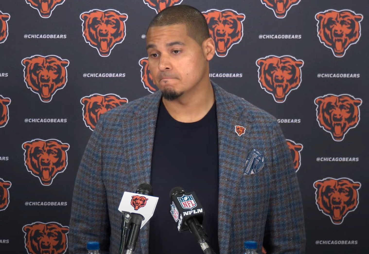 Ryan Poles speaks with reporters ahead of the 2025 NFL Draft.