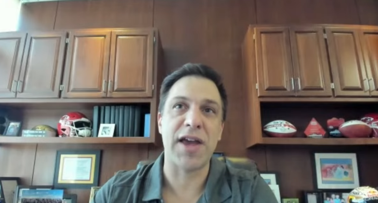 Chiefs GM Brett Veach speaks to Kansas City media members.