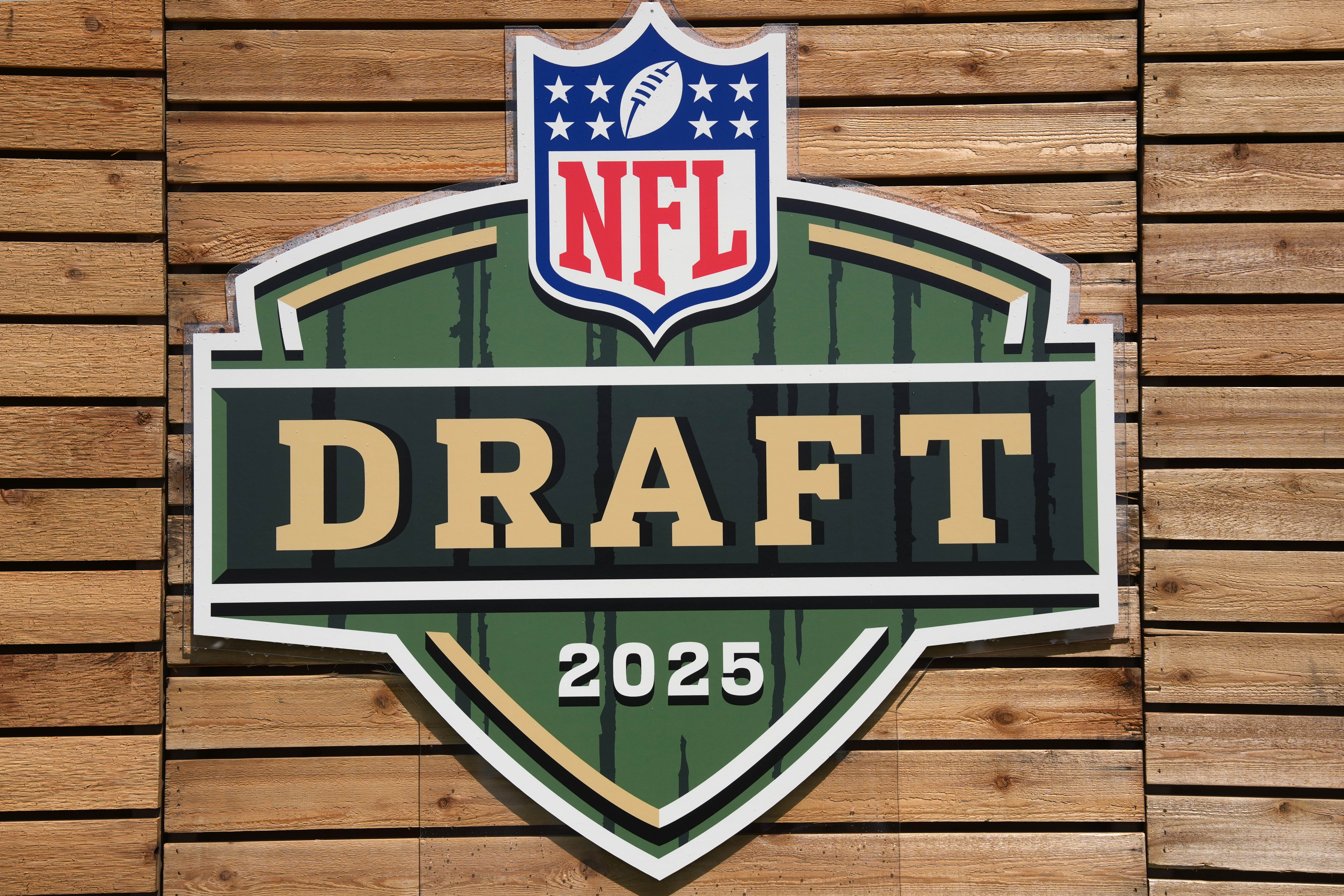 The 2025 NFL Draft logo at the NFL Draft Experience at Lambeau Field. Kirby Lee-Imagn Images