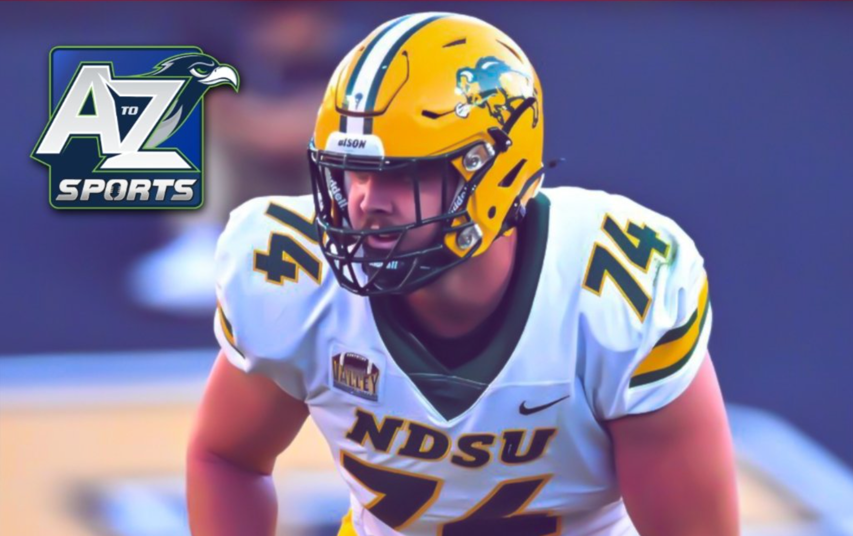 Grey Zabel, offensive lineman for North Dakota State gets ready to block for the Bison