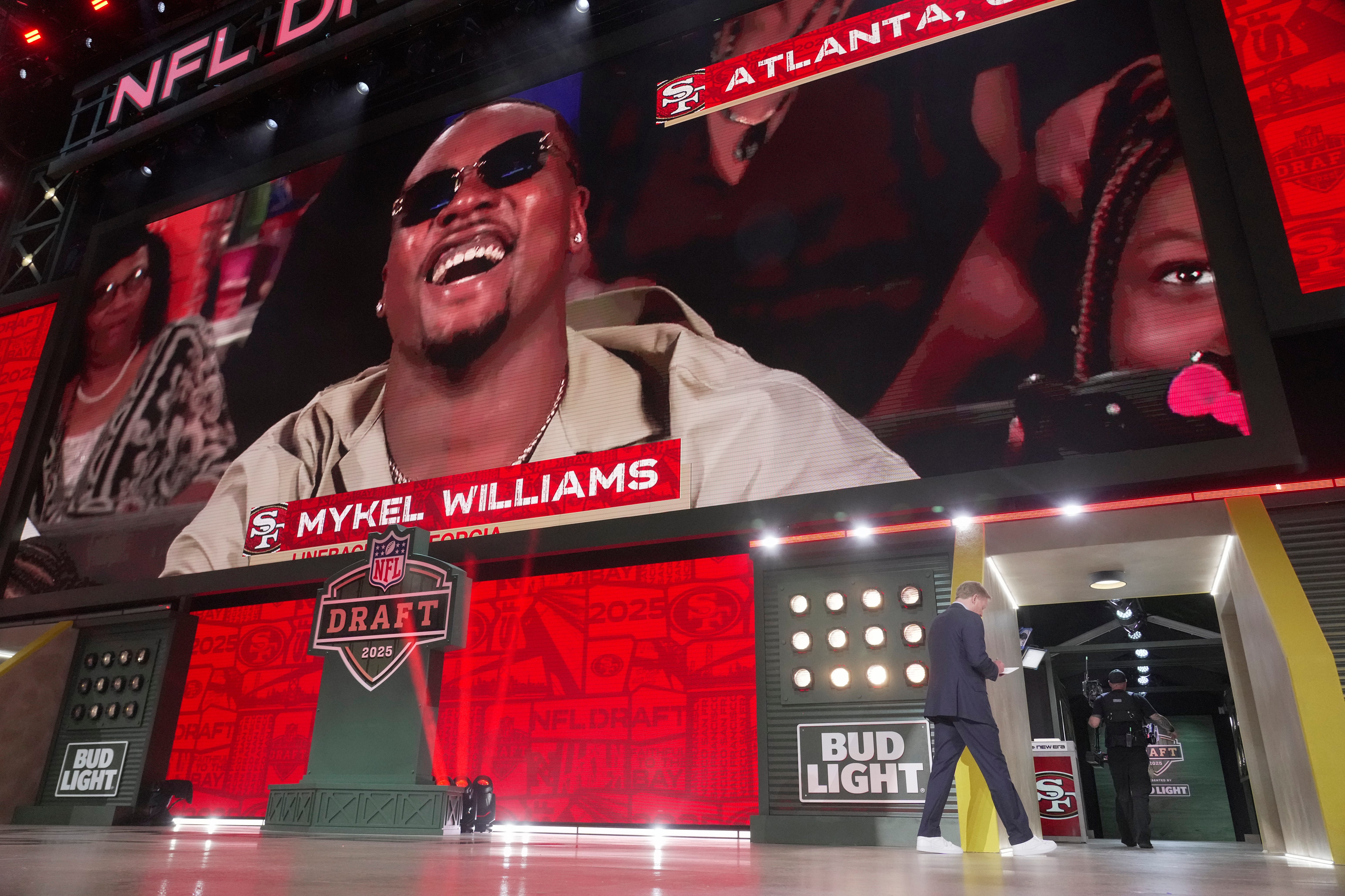 Mykel Williams, DE, Georgia was selected 11th overall by the San Francisco 49ers during the first round of the 2025 NFL Draft at Lambeau Field on April 24, 2025 in Green Bay, Wisconsin.