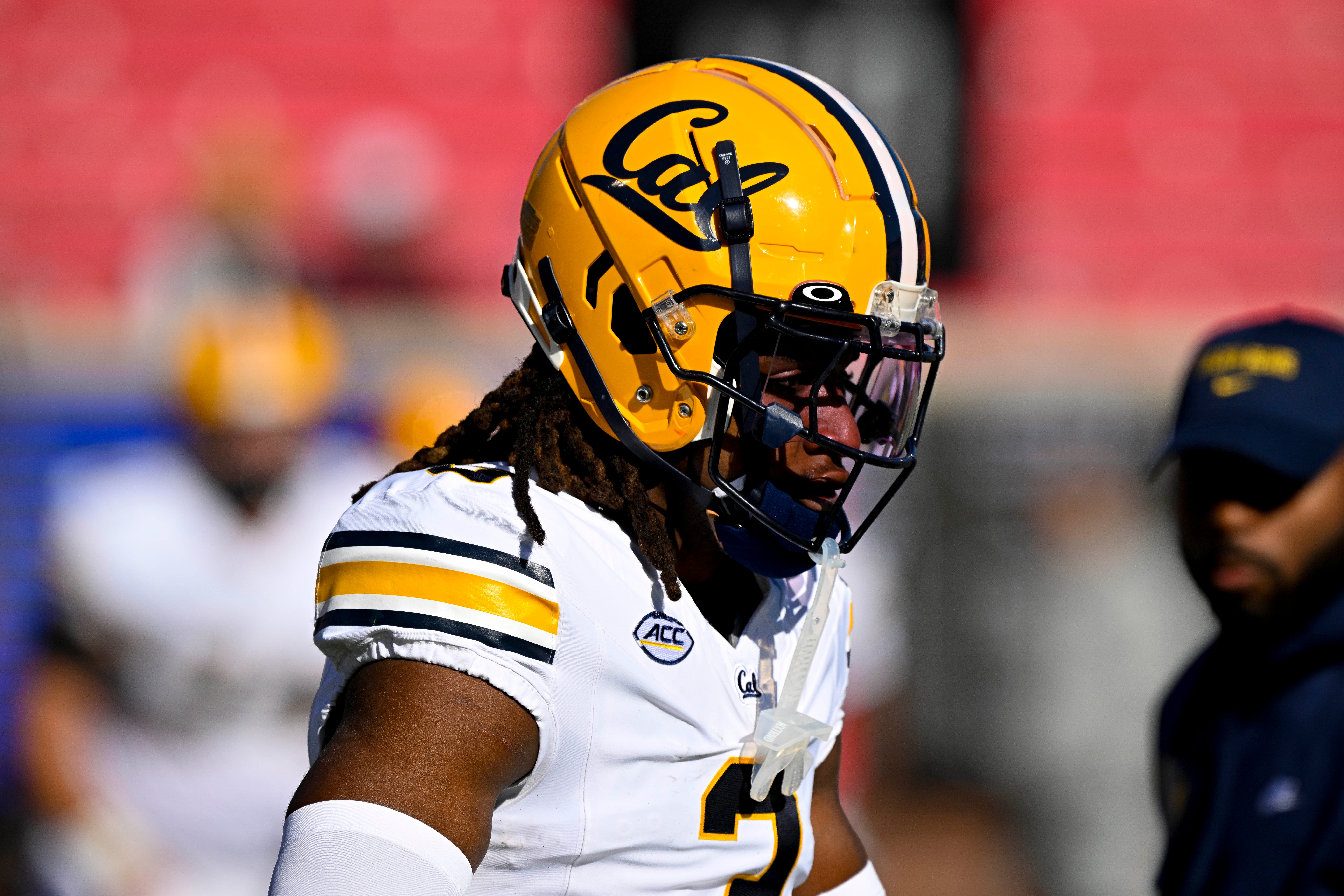 Nov 30, 2024; Dallas, Texas, USA; A view of the yellow Cal helmet and logo of California Golden Bears defensive back Nohl Williams (3) before the game between the Southern Methodist Mustangs and the California Golden Bears at Gerald J. Ford Stadium.