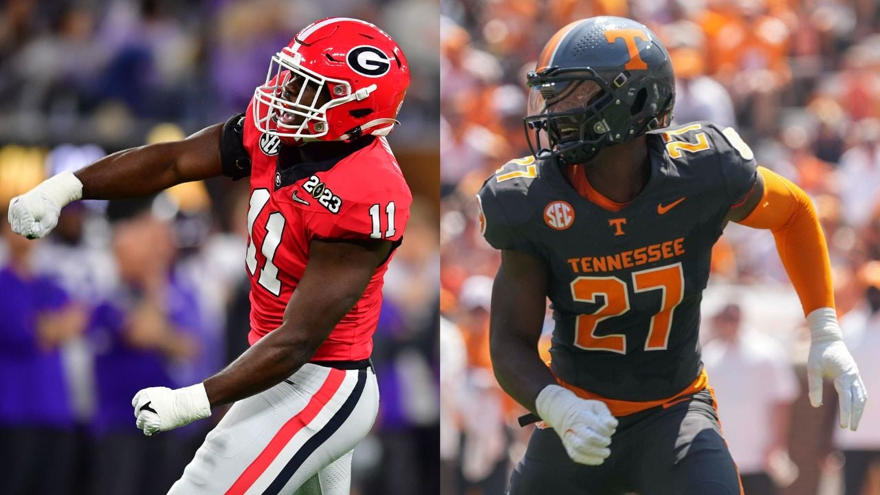Jalon Walker, LB Georgia and James Pearce Jr., EDGE Tennessee featured celebrating big plays for their respective teams