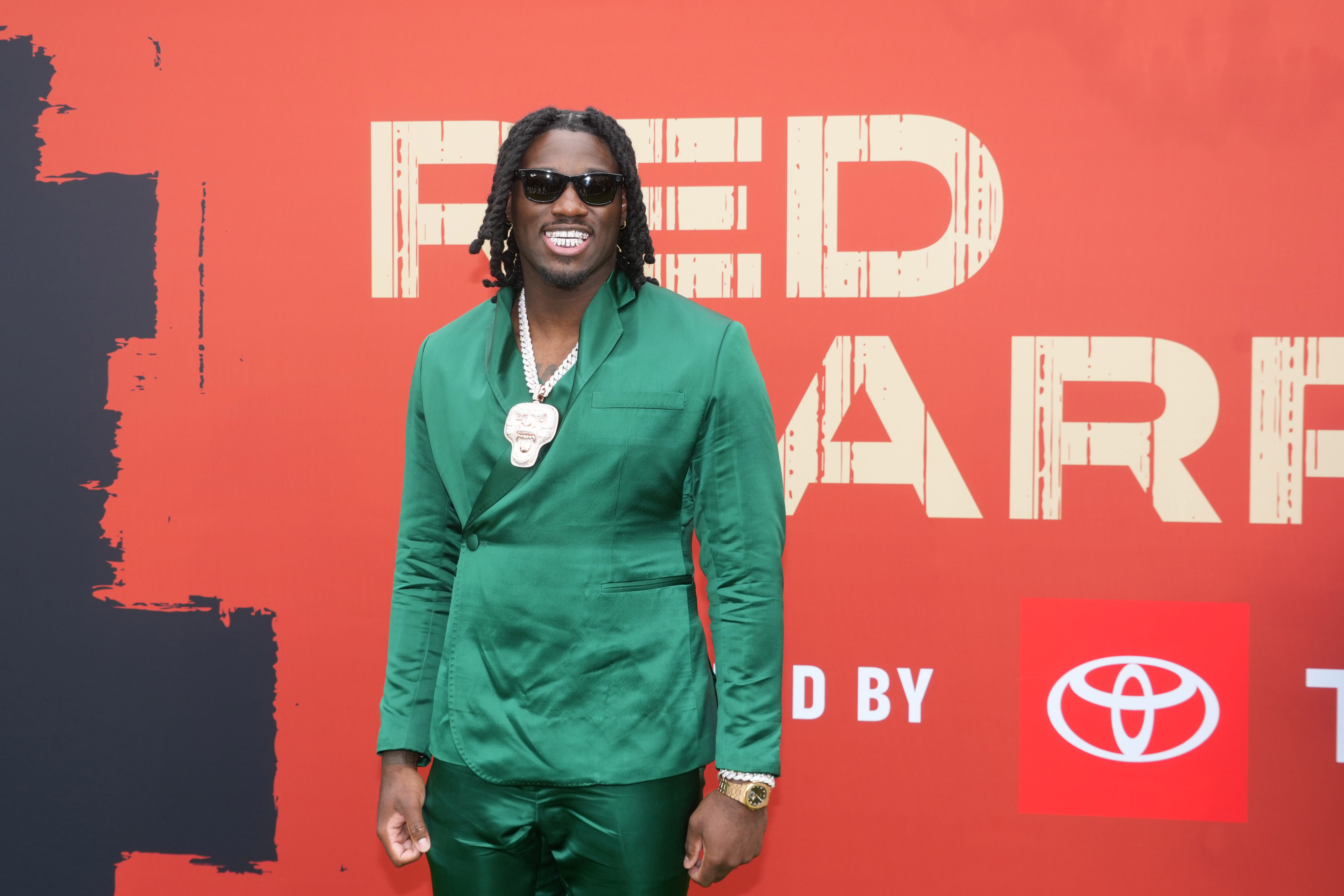 Apr 24, 2025; Green Bay, WI, USA; Texas A&M Aggies defensive end Shemar Stewart on the red carpet before the 2025 NFL Draft at Lambeau Field.