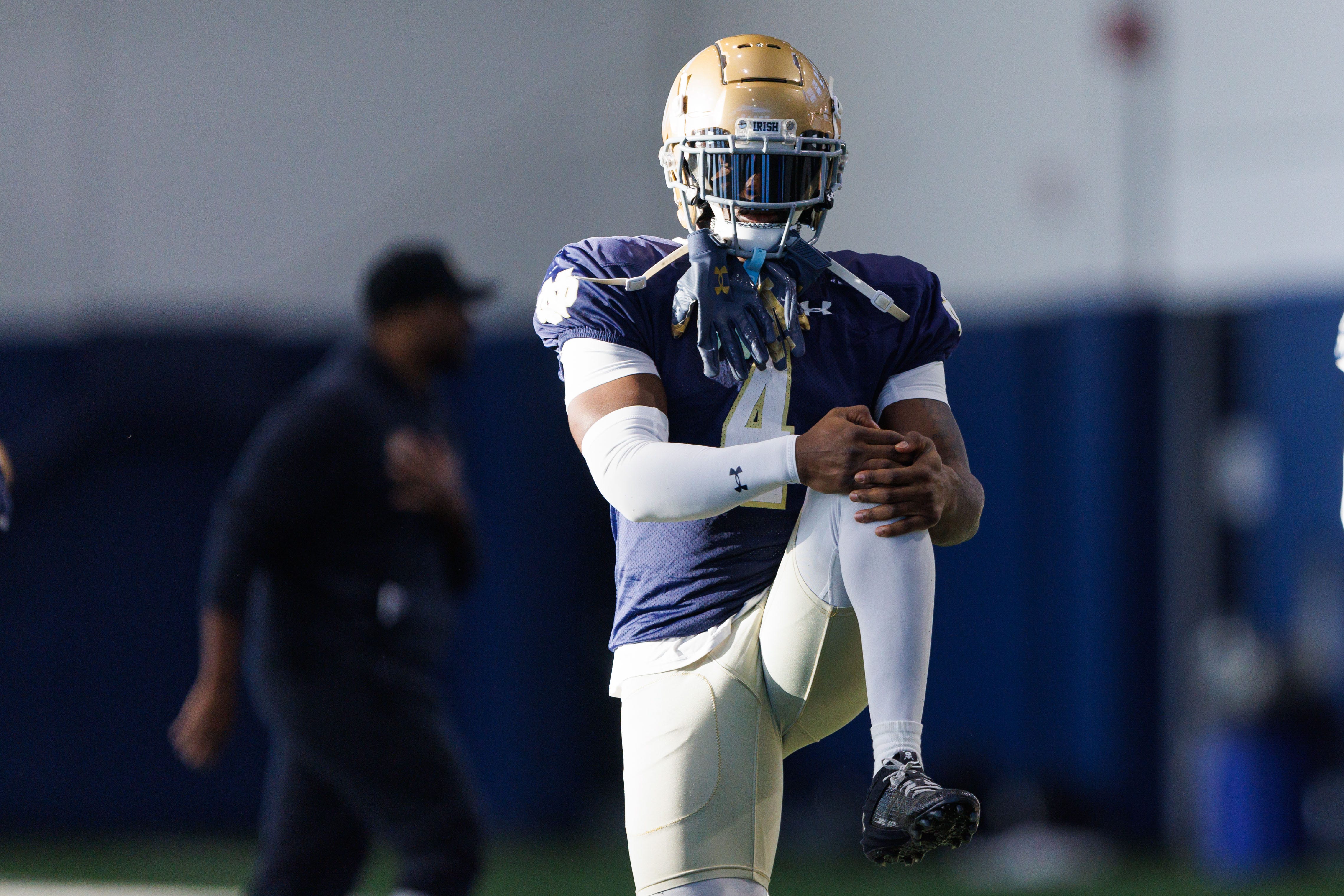 Notre Dame running back Jeremiyah Love during a Notre Dame football spring practice at Irish Athletic Center on Wednesday, March 26, 2025, in South Bend.