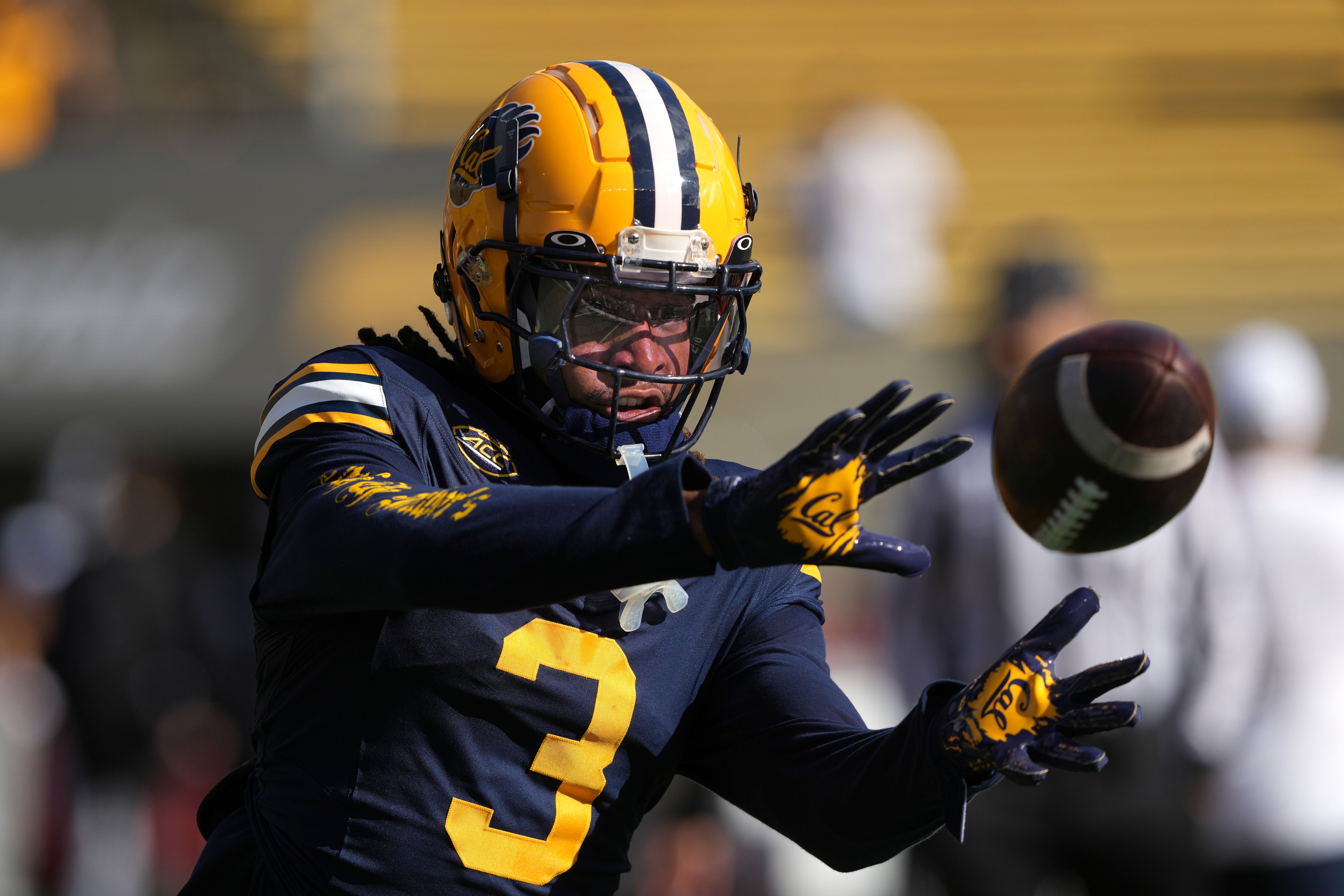 Nov 23, 2024; Berkeley, California, USA; California Golden Bears defensive back Nohl Williams (3) warms up before the game against the Stanford Cardinal at California Memorial Stadium.