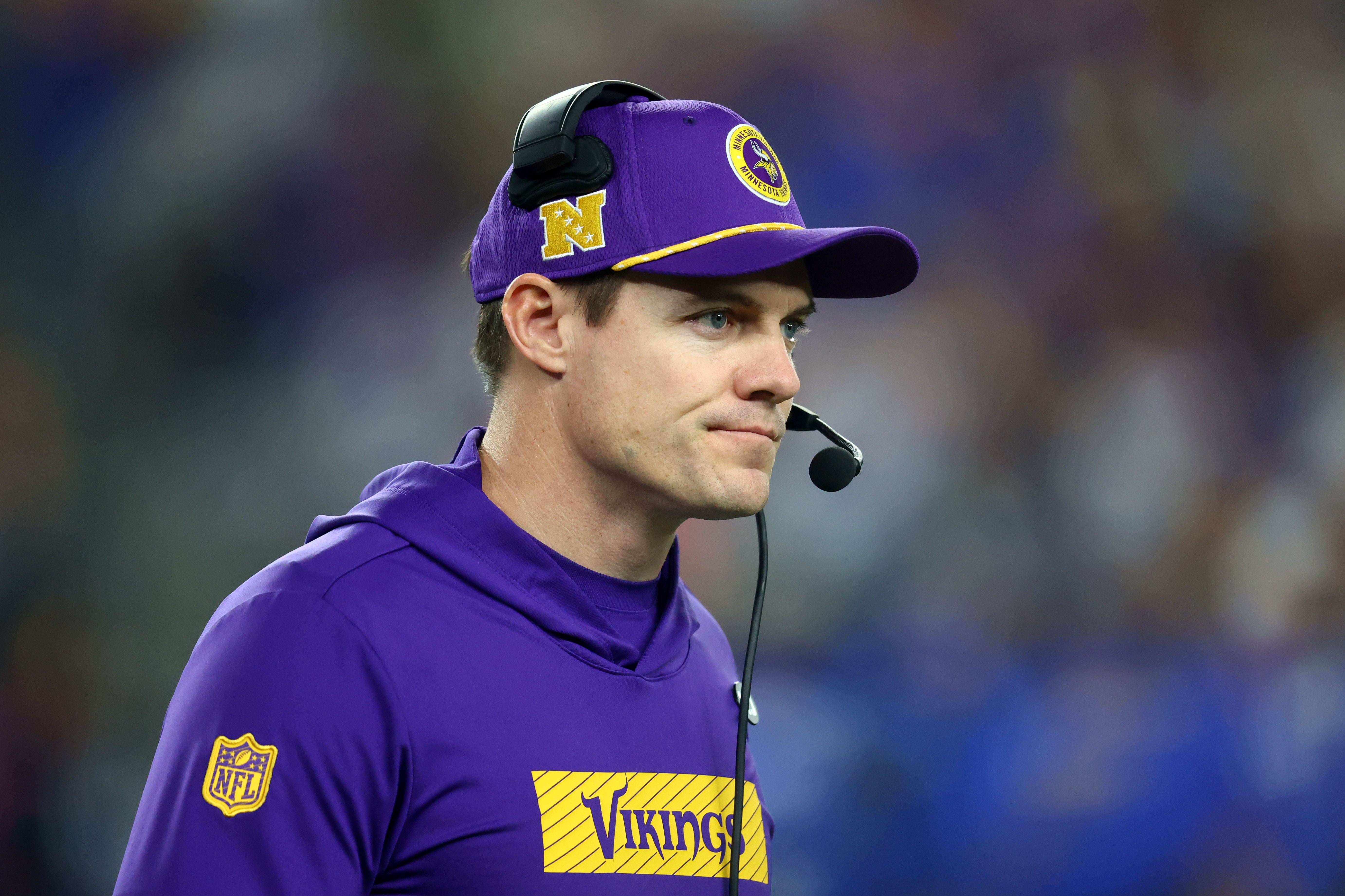 Jan 13, 2025; Glendale, AZ, USA; Minnesota Vikings head coach Kevin O'Connell during the second half against the Los Angeles Rams in an NFC wild card game at State Farm Stadium.