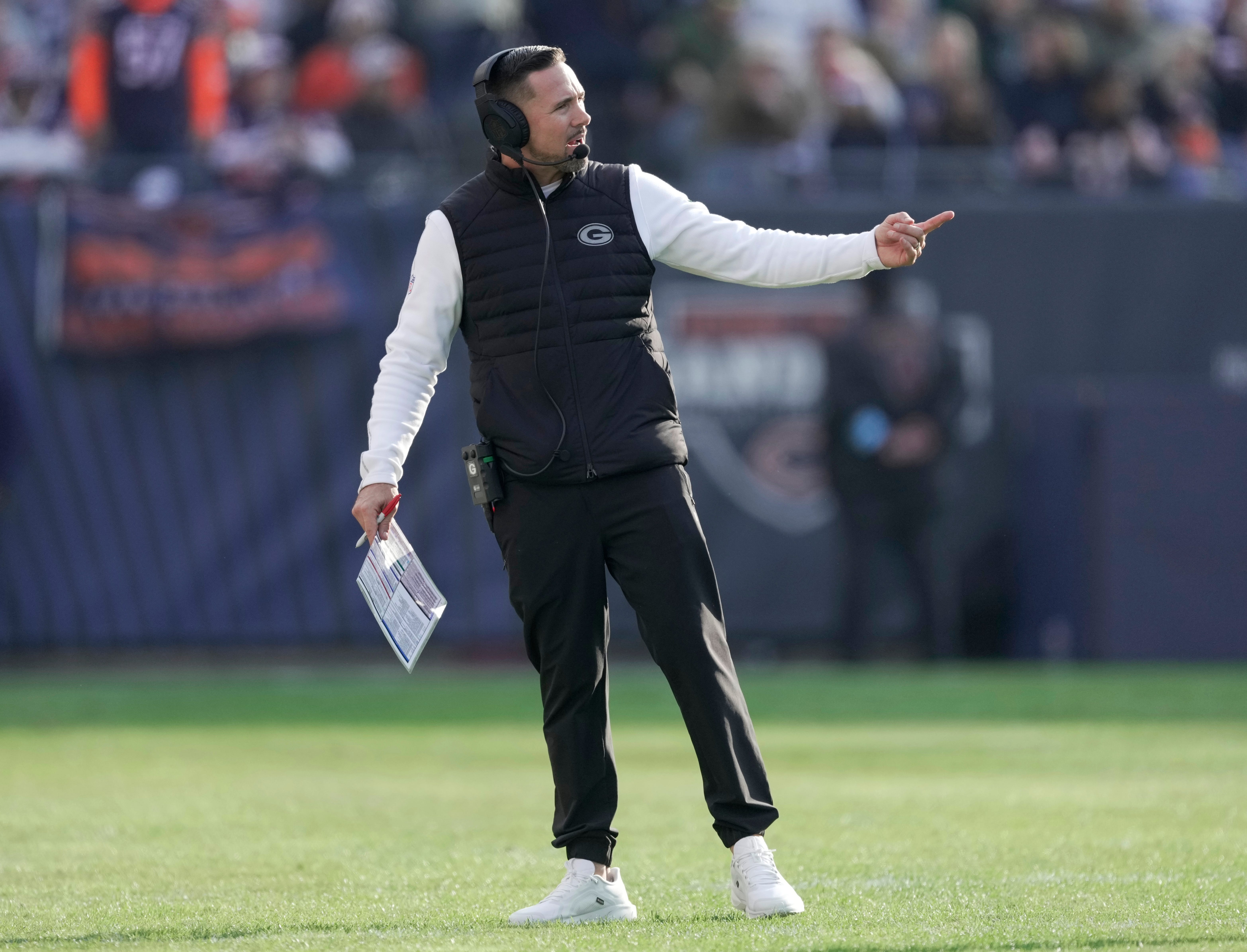 Green Bay Packers head coach Matt LaFleur is shown during the fourth quarter of their game Sunday, November 17, 2024 at Solider Field in Chicago, Illinois. The Green Bay Packers beat the Chicago Bears 20-19.