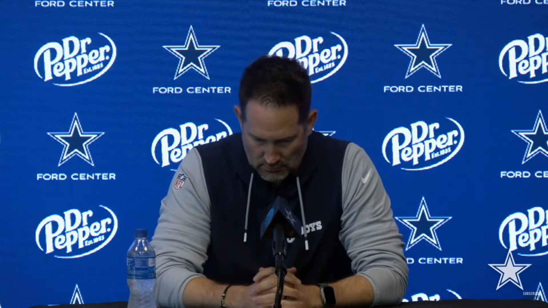 Dallas Cowboys head coach Brian Schottenheimer addresses the media at rookie minicamp.