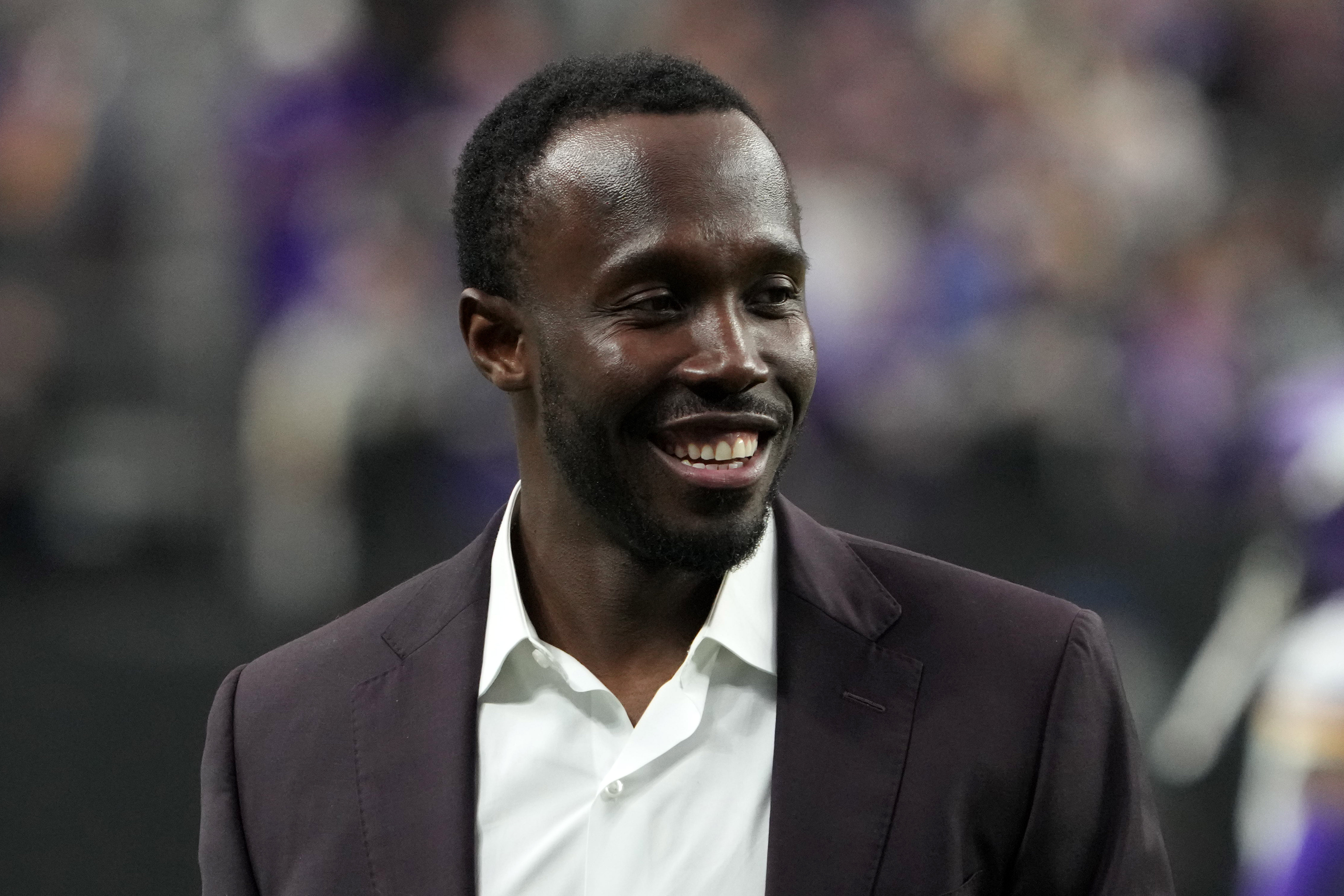 Dec 10, 2023; Paradise, Nevada, USA; Minnesota Vikings general manager Kwesi Adofo-Mensah reacts during the game against the Minnesota Vikings at Allegiant Stadium.