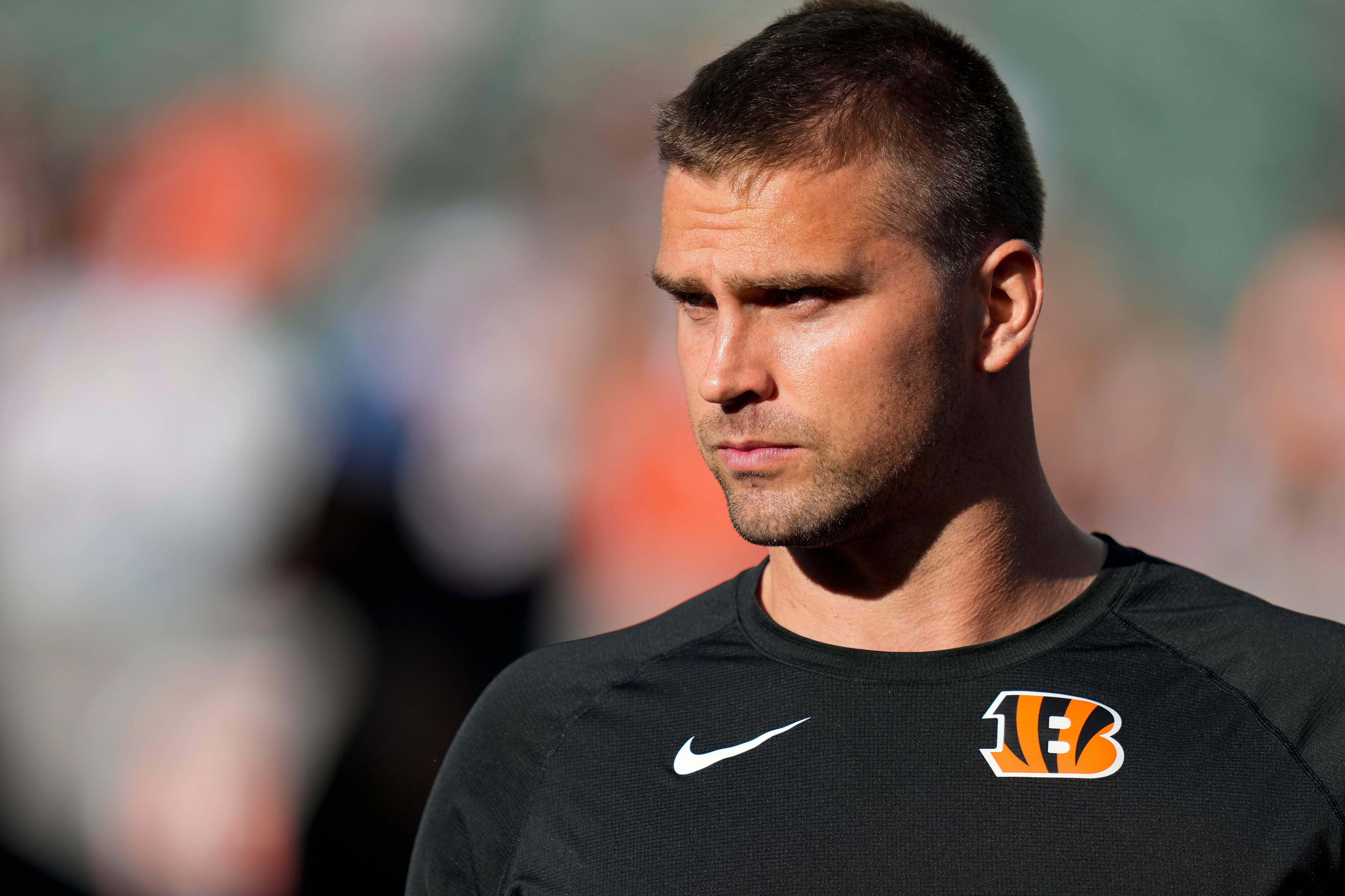 Cincinnati Bengals defensive end Sam Hubbard (94) walks the field before the first quarter of the NFL Preseason Week 1 game between the Cincinnati Bengals and the Tampa Bay Buccaneers at Paycor Stadium in downtown Cincinnati on Saturday, Aug. 10, 2024.