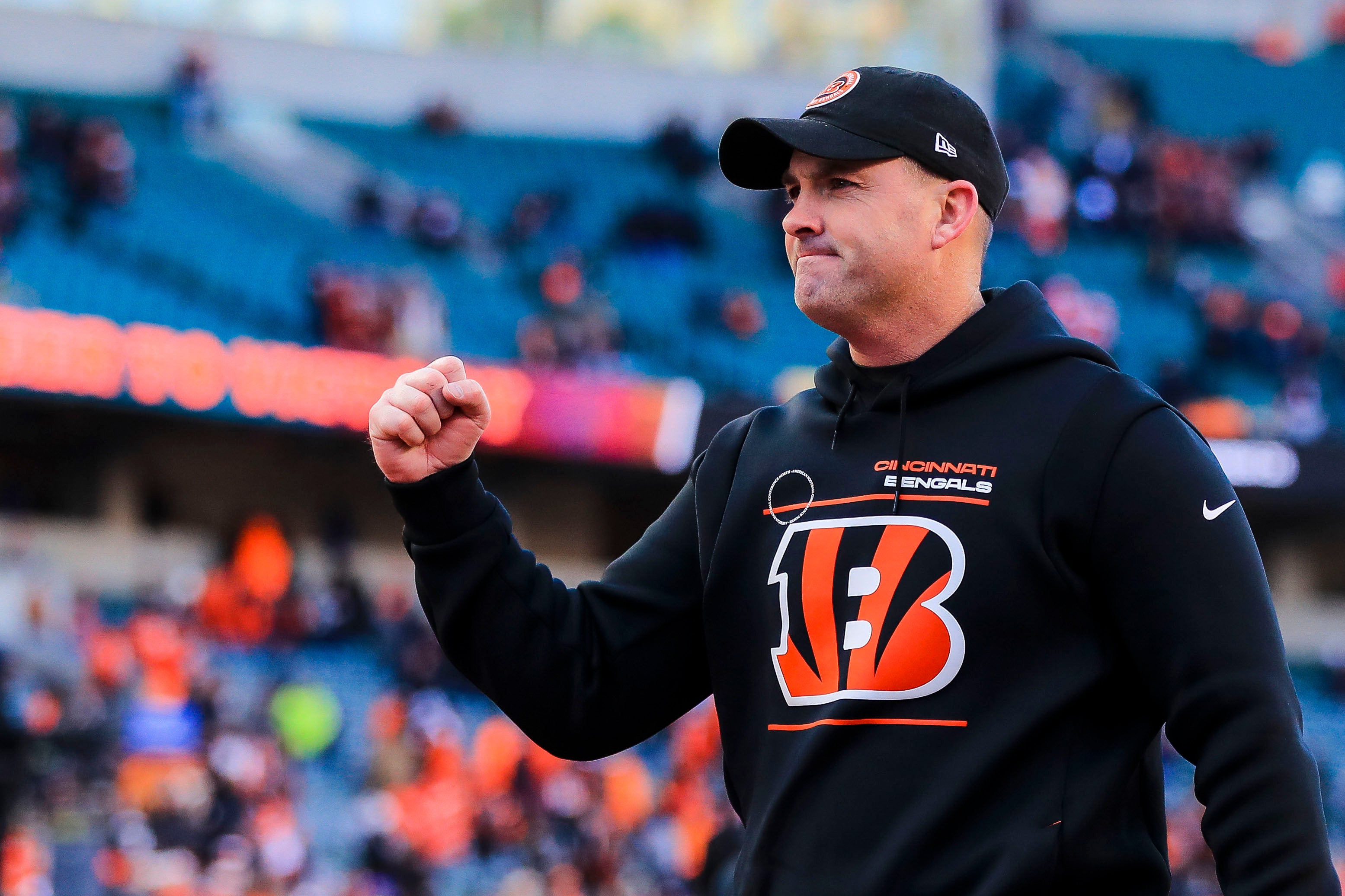 Dec 22, 2024; Cincinnati, Ohio, USA; Cincinnati Bengals head coach Zac Taylor walks off the field after the victory over the Cleveland Browns at Paycor Stadium.