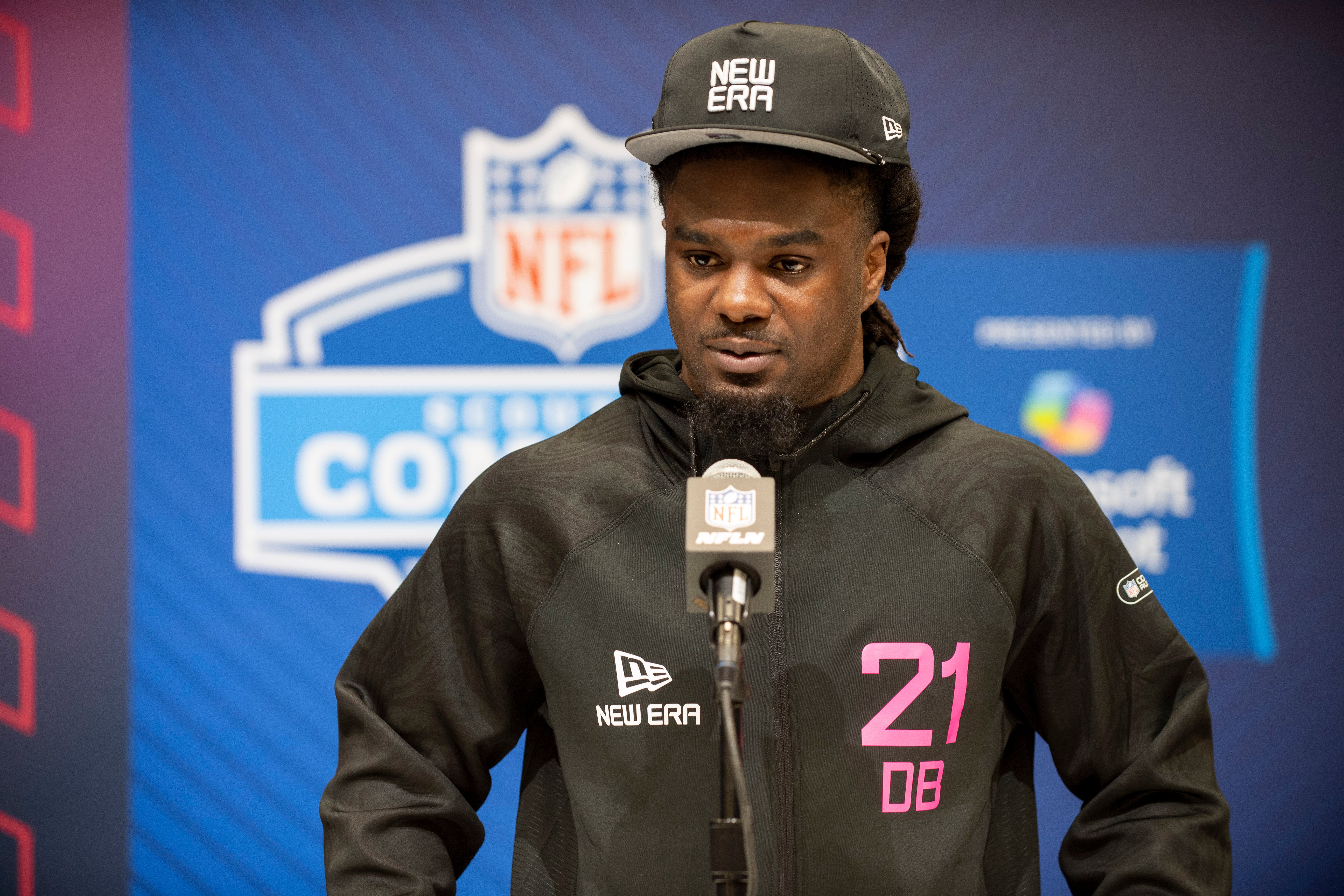 Central Florida defensive back Mac McWilliams (DB21) during the 2025 NFL Combine at Lucas Oil Stadium.