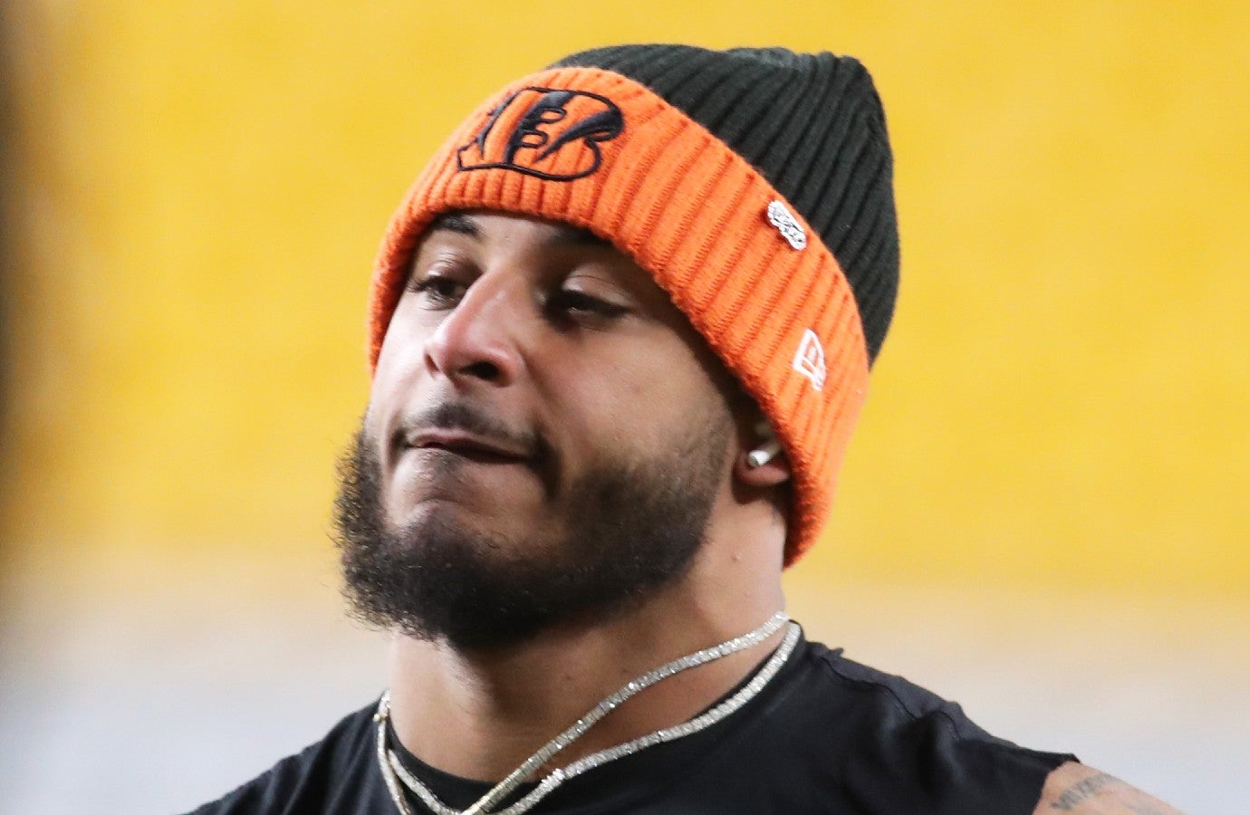 Jan 4, 2025; Pittsburgh, Pennsylvania, USA; Cincinnati Bengals safety Geno Stone (22) warms up before the game against the Pittsburgh Steelers at Acrisure Stadium.