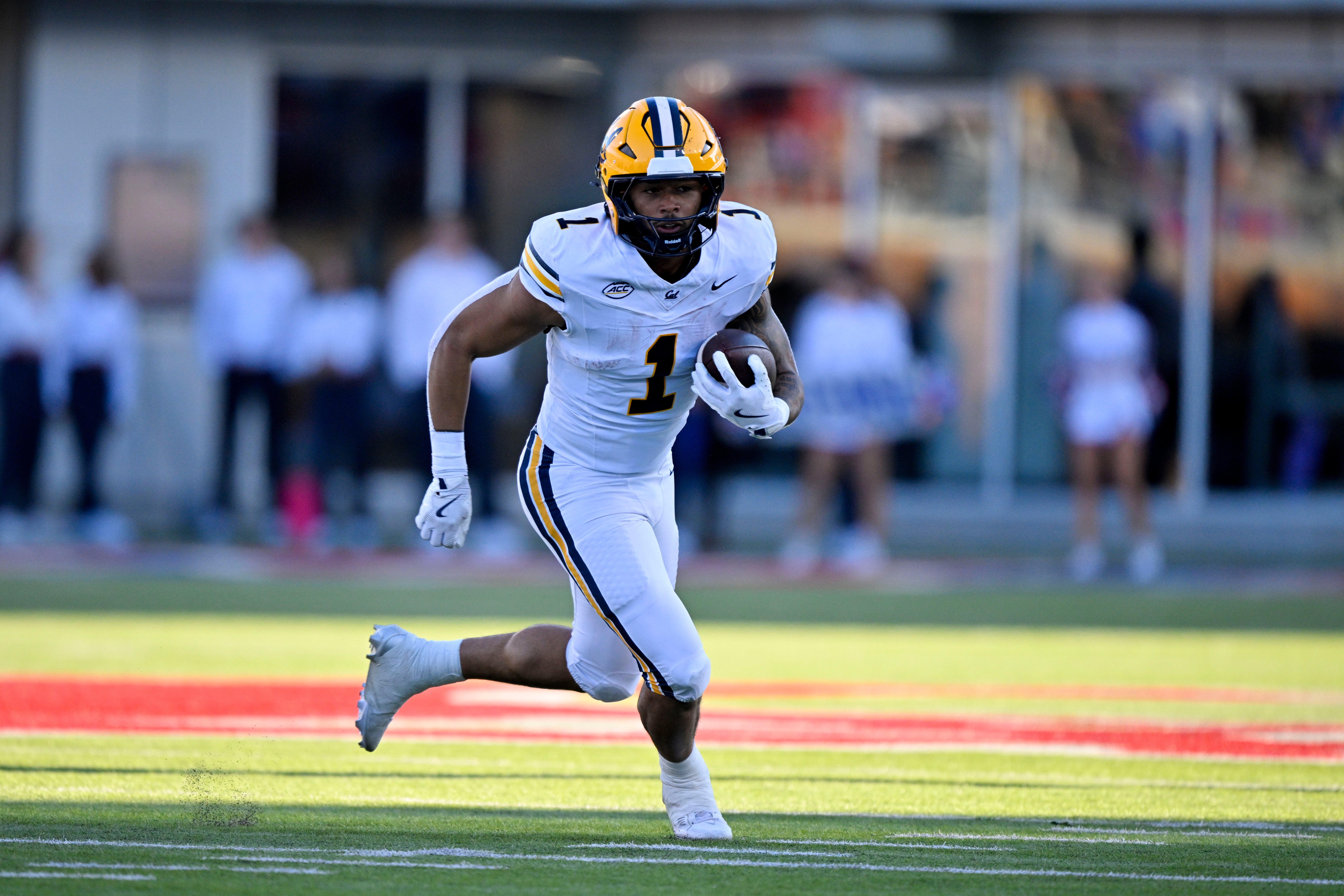 Nov 30, 2024; Dallas, Texas, USA; California Golden Bears running back Jaydn Ott (1) in action during the game between the SMU Mustangs and the California Golden Bears at Gerald J. Ford Stadium.