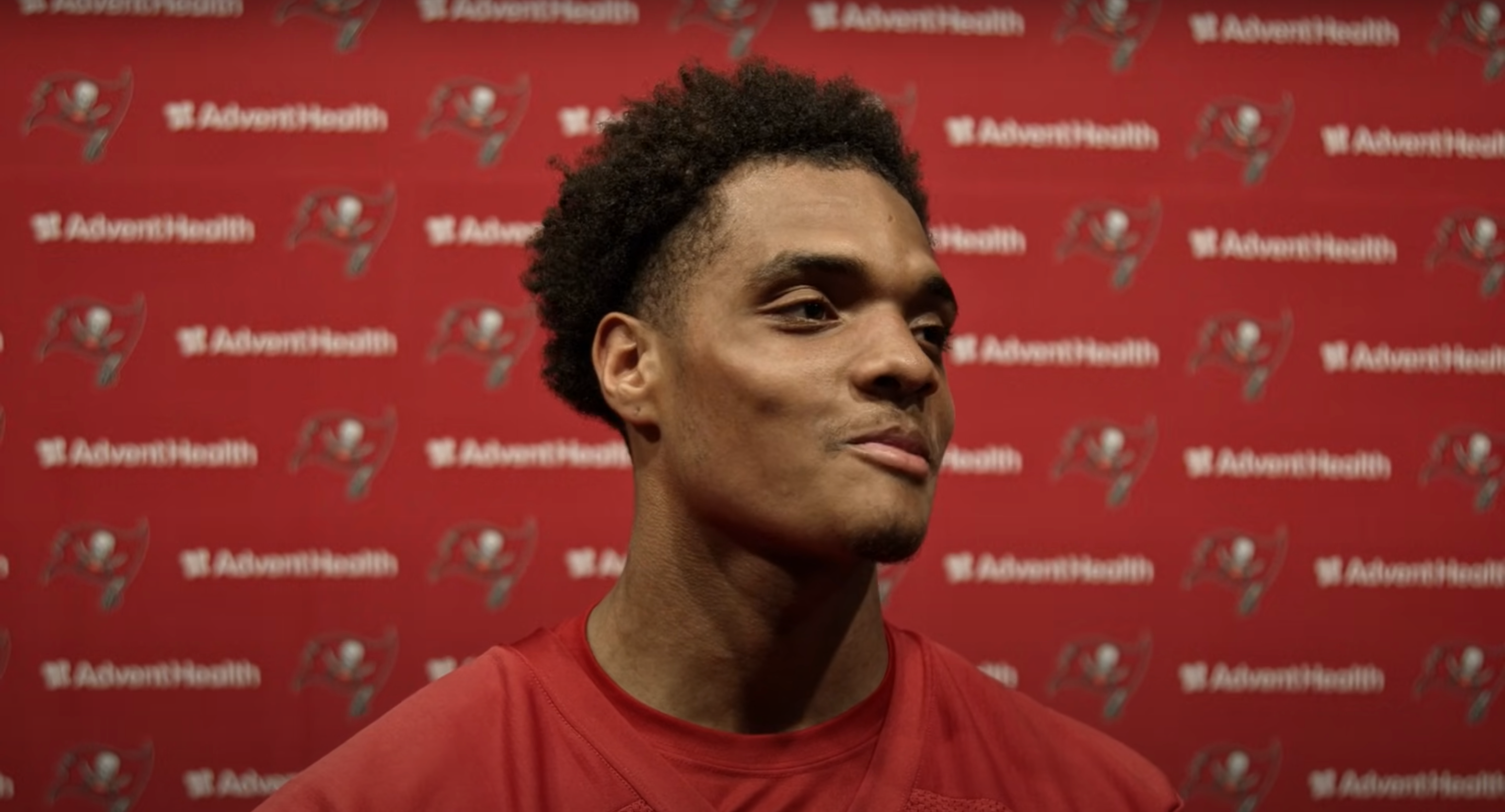 Bucs cornerback Jacob Parrish speaks with reporters during rookie minicamp.