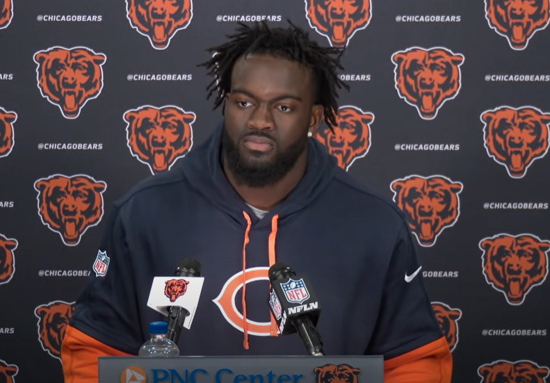 Ruben Hyppolite II speaks with reporters at rookie minicamp.