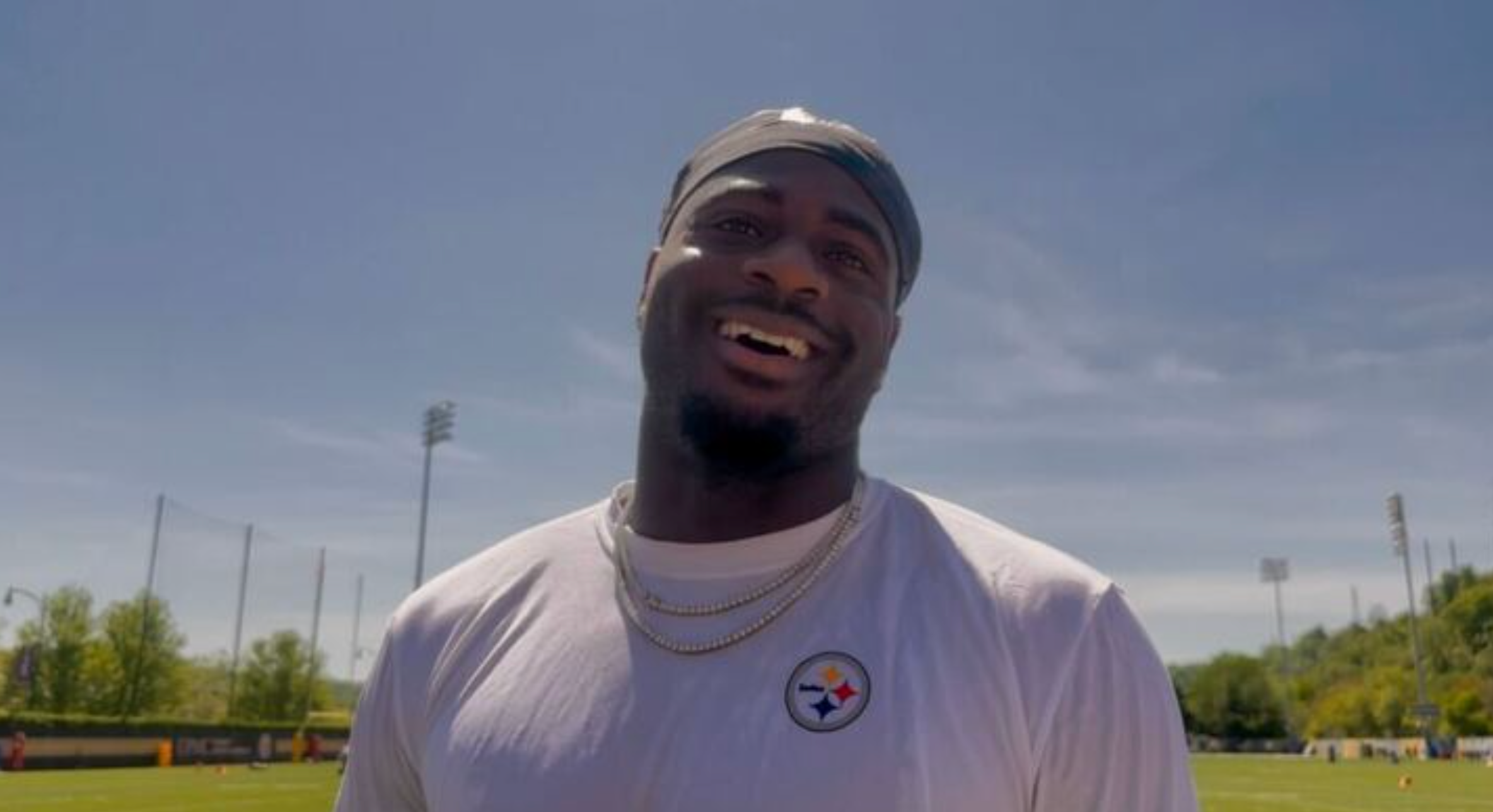 Pittsburgh Steelers rookie UDFA WR Roc Taylor addresses the media at 2025 rookie minicamp at the Pittsburgh Steelers practice facility, 5/10/25.