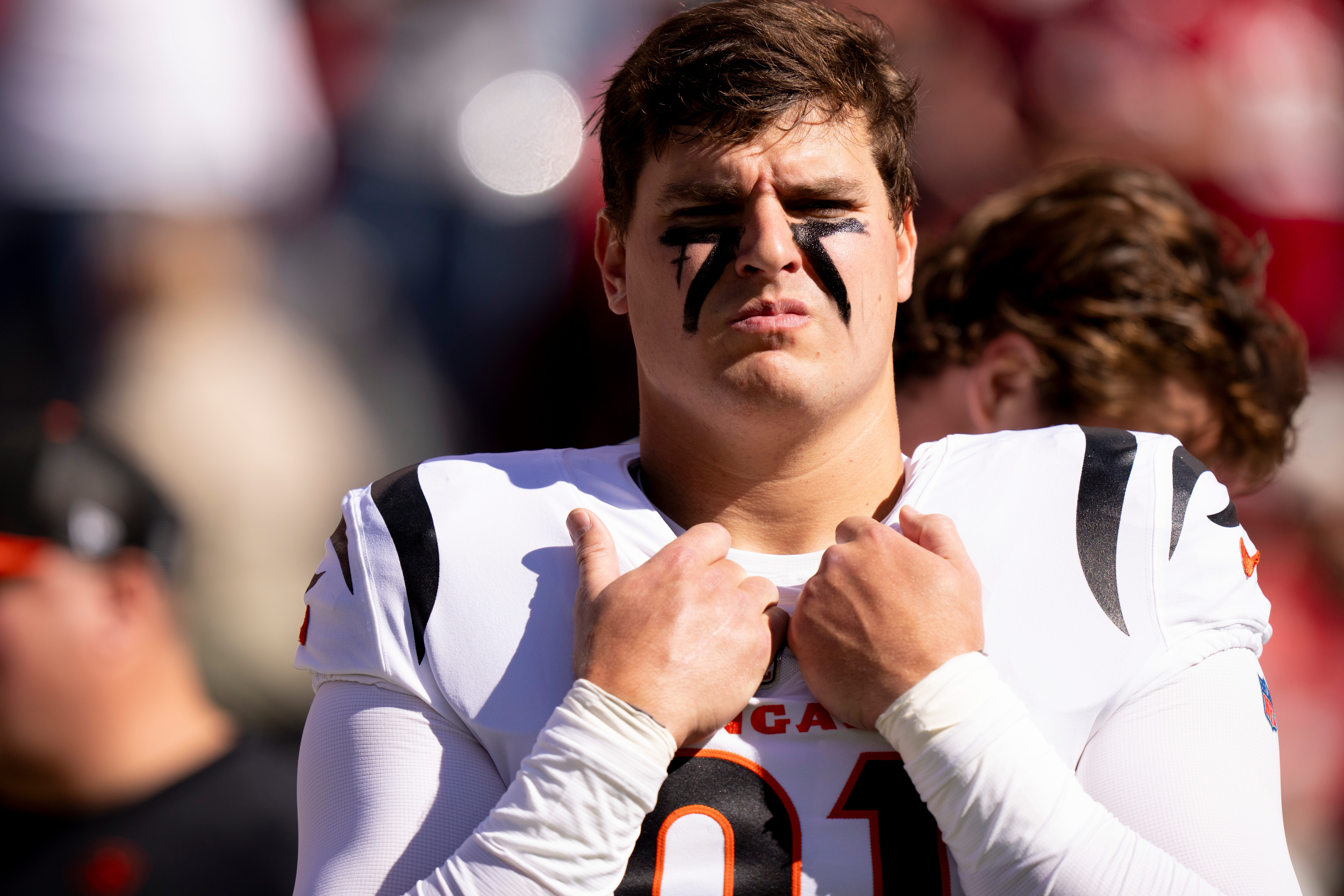 Cincinnati Bengals defensive end Trey Hendrickson (91) looks on before the NFL game between the Cincinnati Bengals and the San Francisco 49ers at Levi Stadium in Santa Clara, Calif., on Sunday, Oct 29, 2023.
