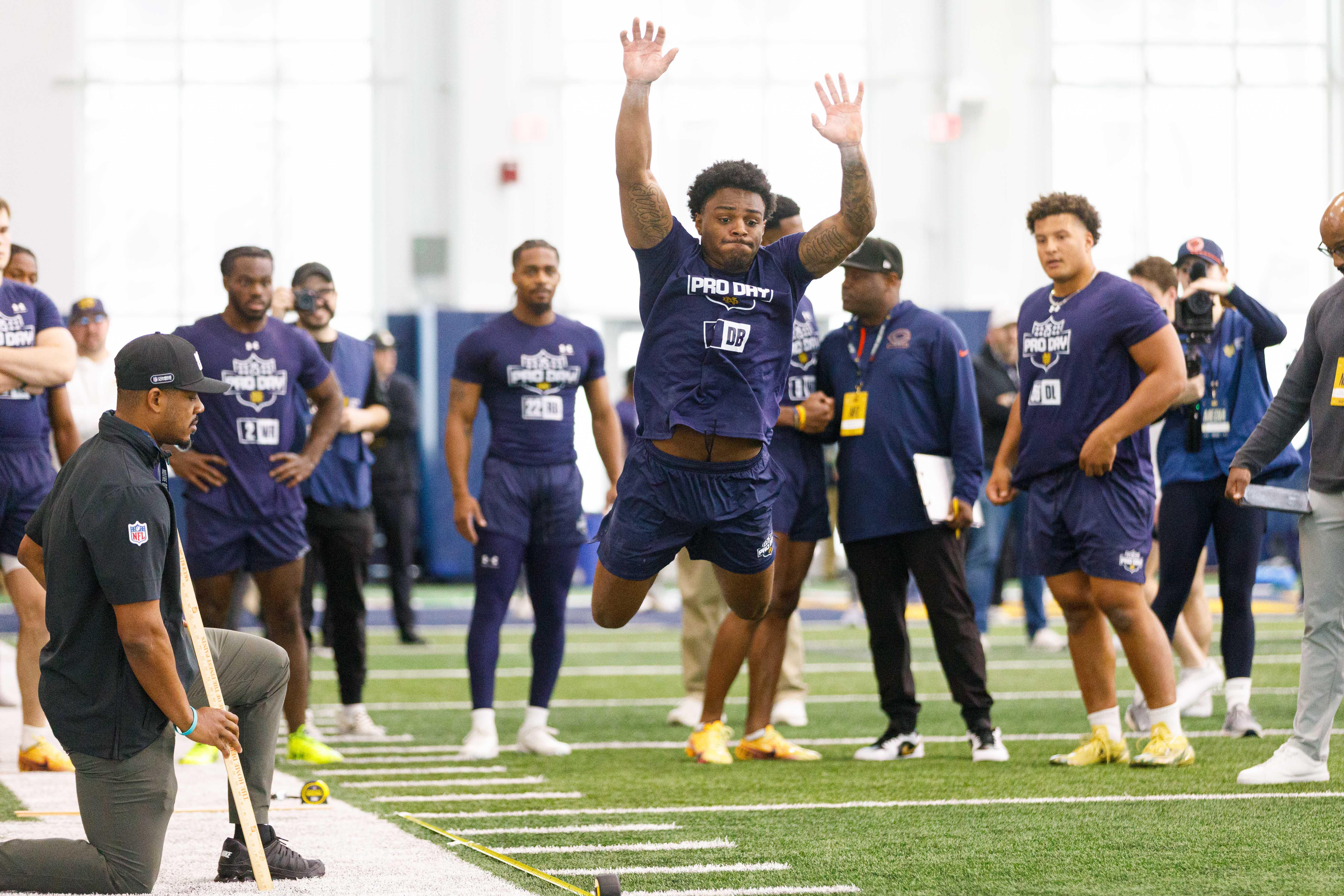 Defensive back Jordan Clark during Notre Dame football's Pro Day at Irish Athletic Center on Thursday, March 27, 2025, in South Bend.