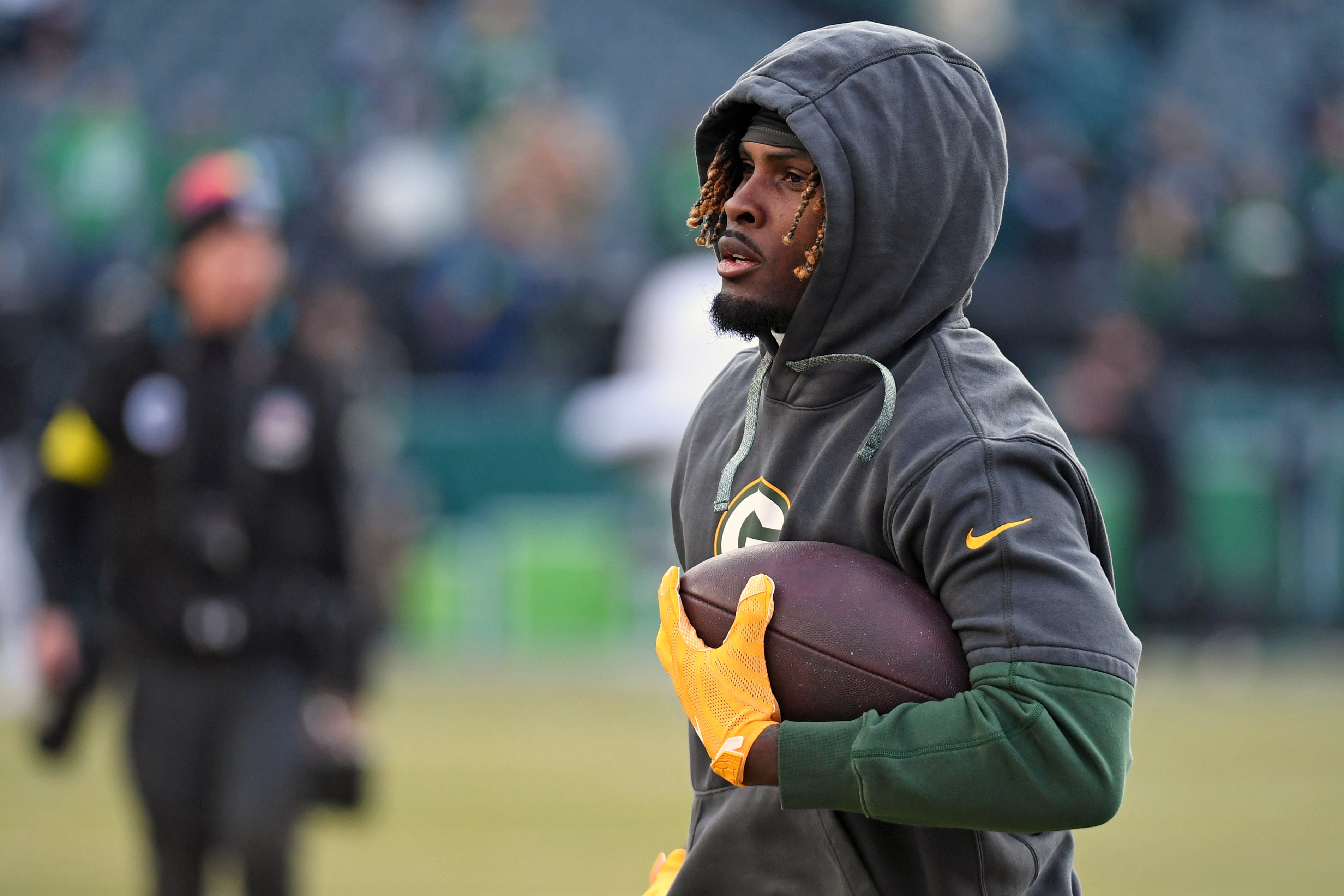 Green Bay Packers wide receiver Jayden Reed (11) during warmups against the Philadelphia Eagles in an NFC wild card game at Lincoln Financial Field.