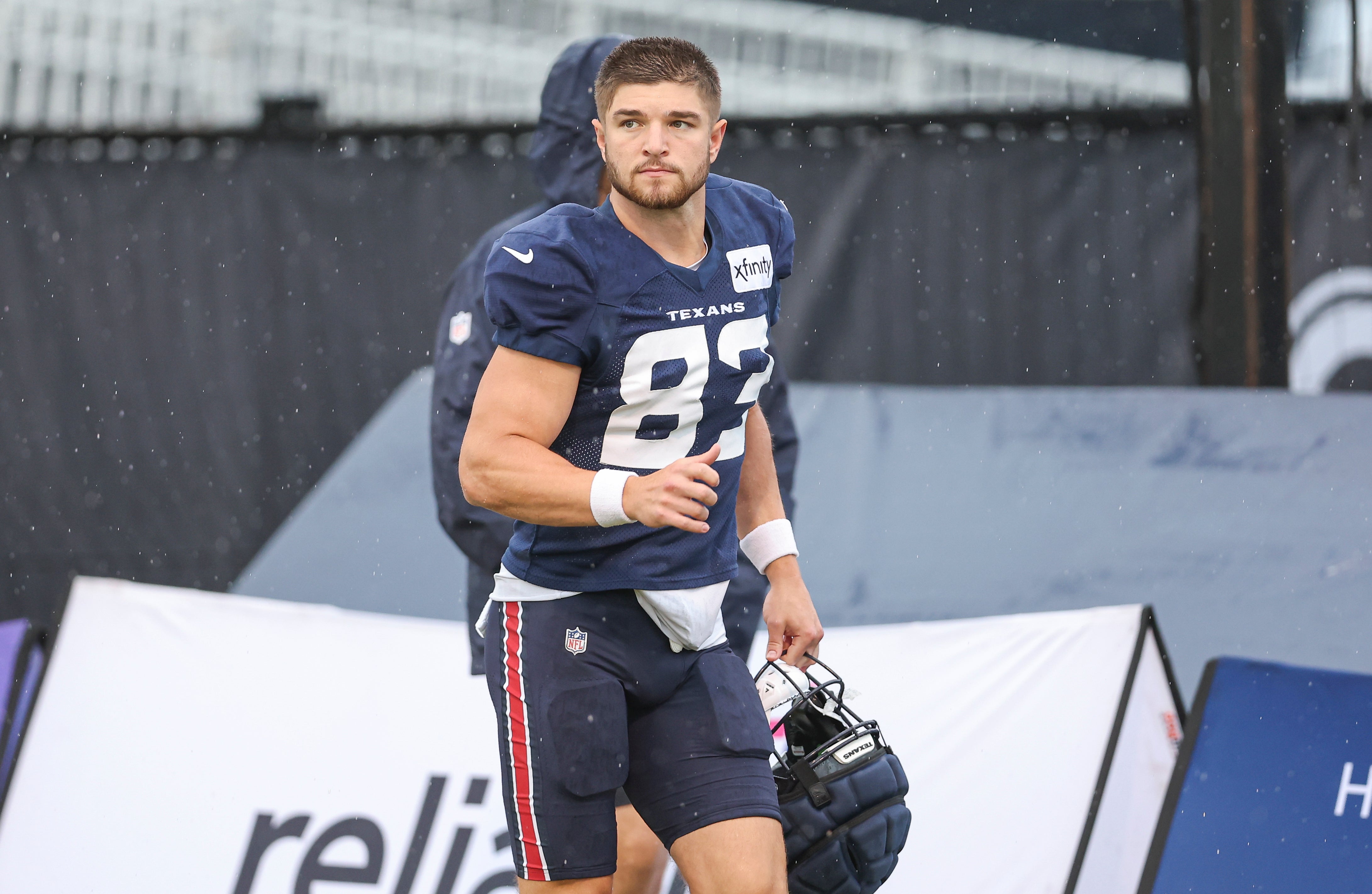 Houston Texans wide receiver Jadon Janke (83) jogs on the field at Houston Methodist Training Center.