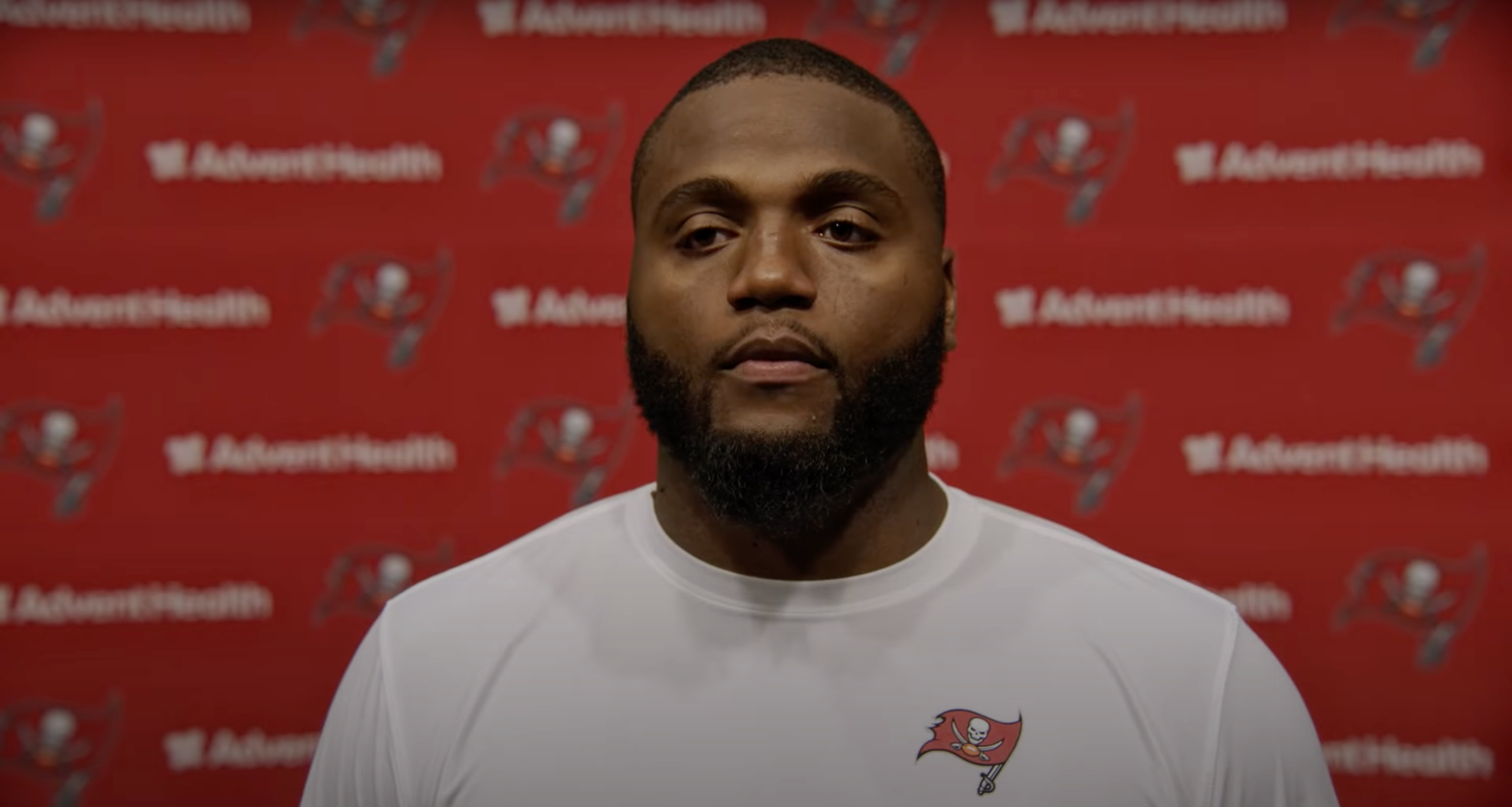 David Walker speaks with reporters during Bucs rookie minicamp.