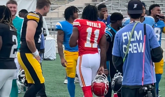 A screenshot from a behind-the-scenes video shared by Kay Adams at the 2025 NFLPA Rookie Premiere.