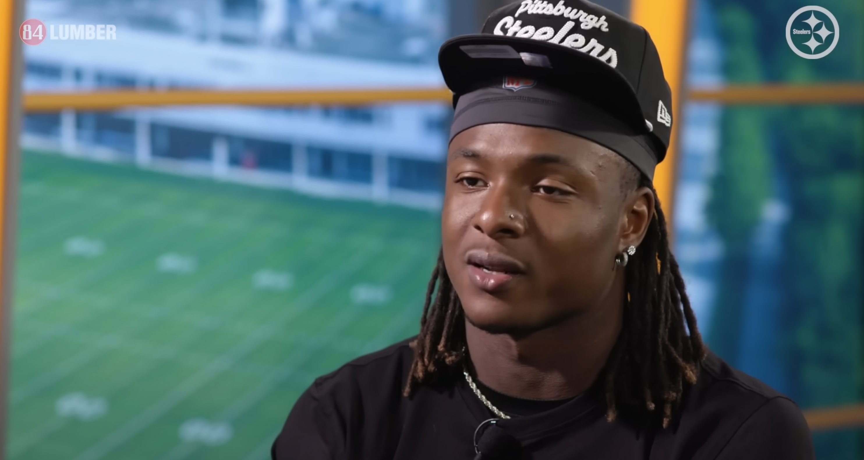 Pittsburgh Steelers rookie running back Kaleb Johnson speaks to Missi Matthews of Steelers media, 5/19/25.