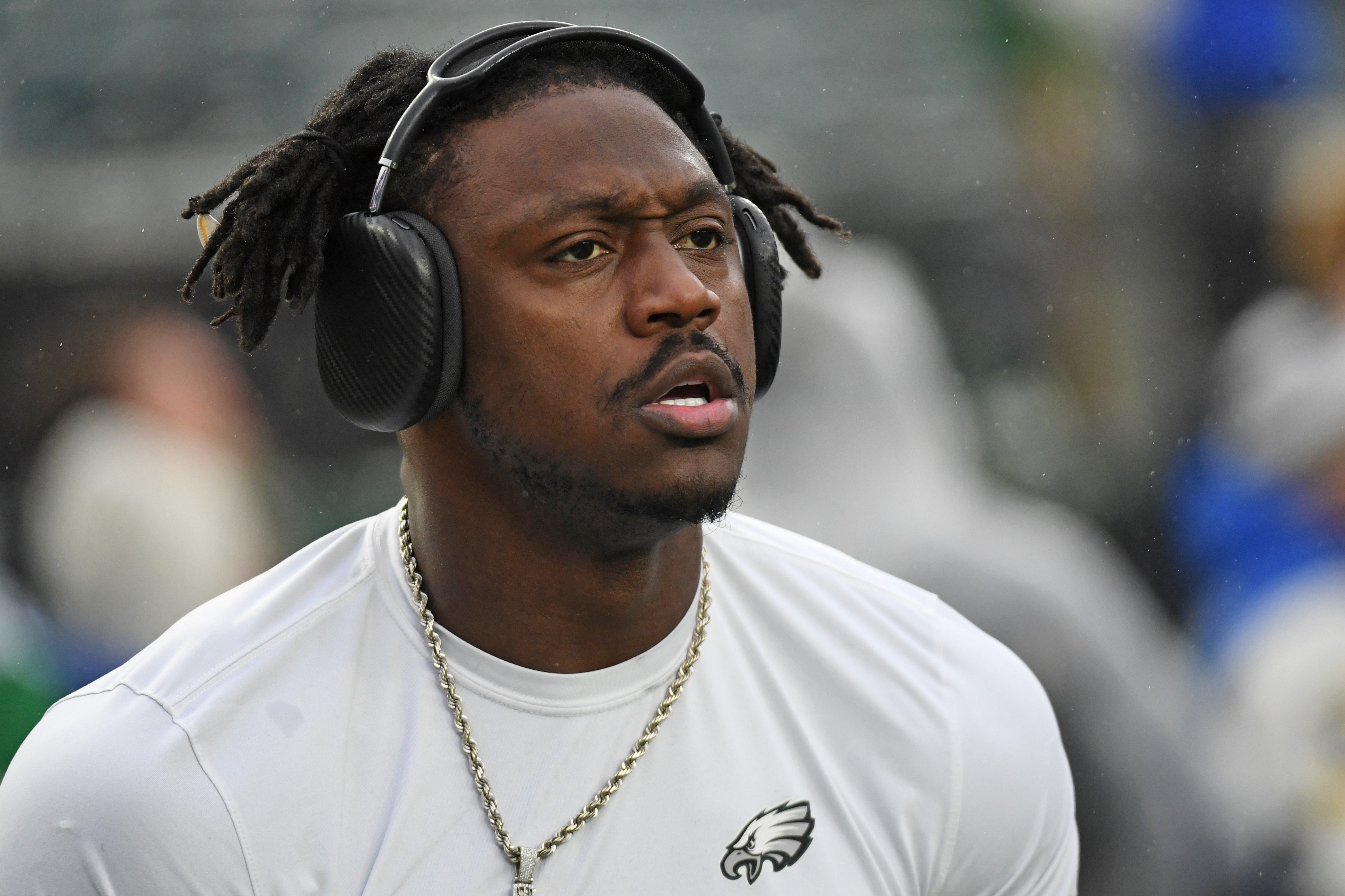 Philadelphia Eagles wide receiver A.J. Brown (11) during warmups against the Los Angeles Rams in a 2025 NFC divisional round game at Lincoln Financial Field.