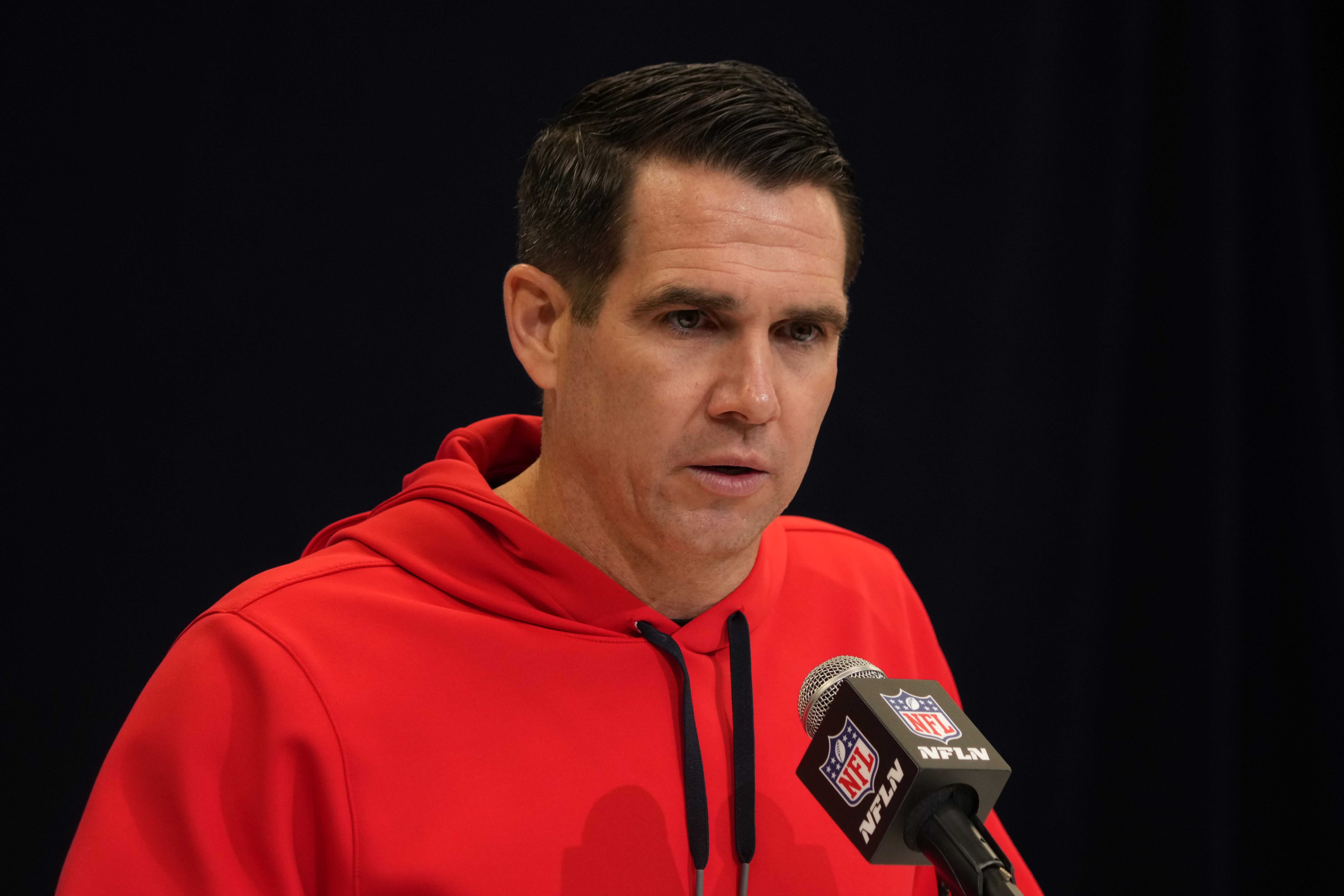 New York Giants general manager Joe Schoen speaks during the NFL Scouting Combine at the Indiana Convention Center.