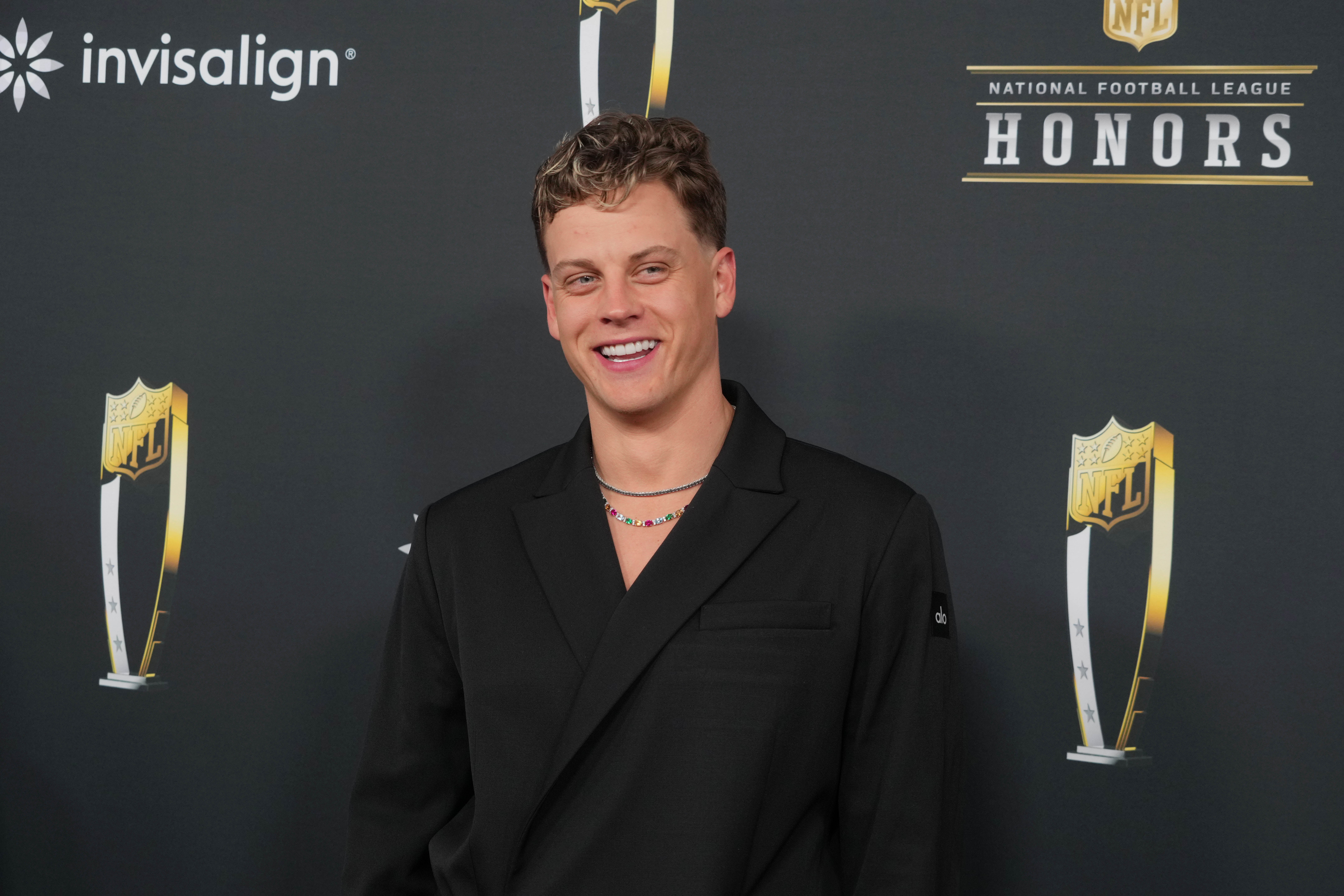Feb 6, 2025; New Orleans, LA, USA; Joe Burrow on the red carpet before Super Bowl LIX NFL Honors at Saenger Theatre.