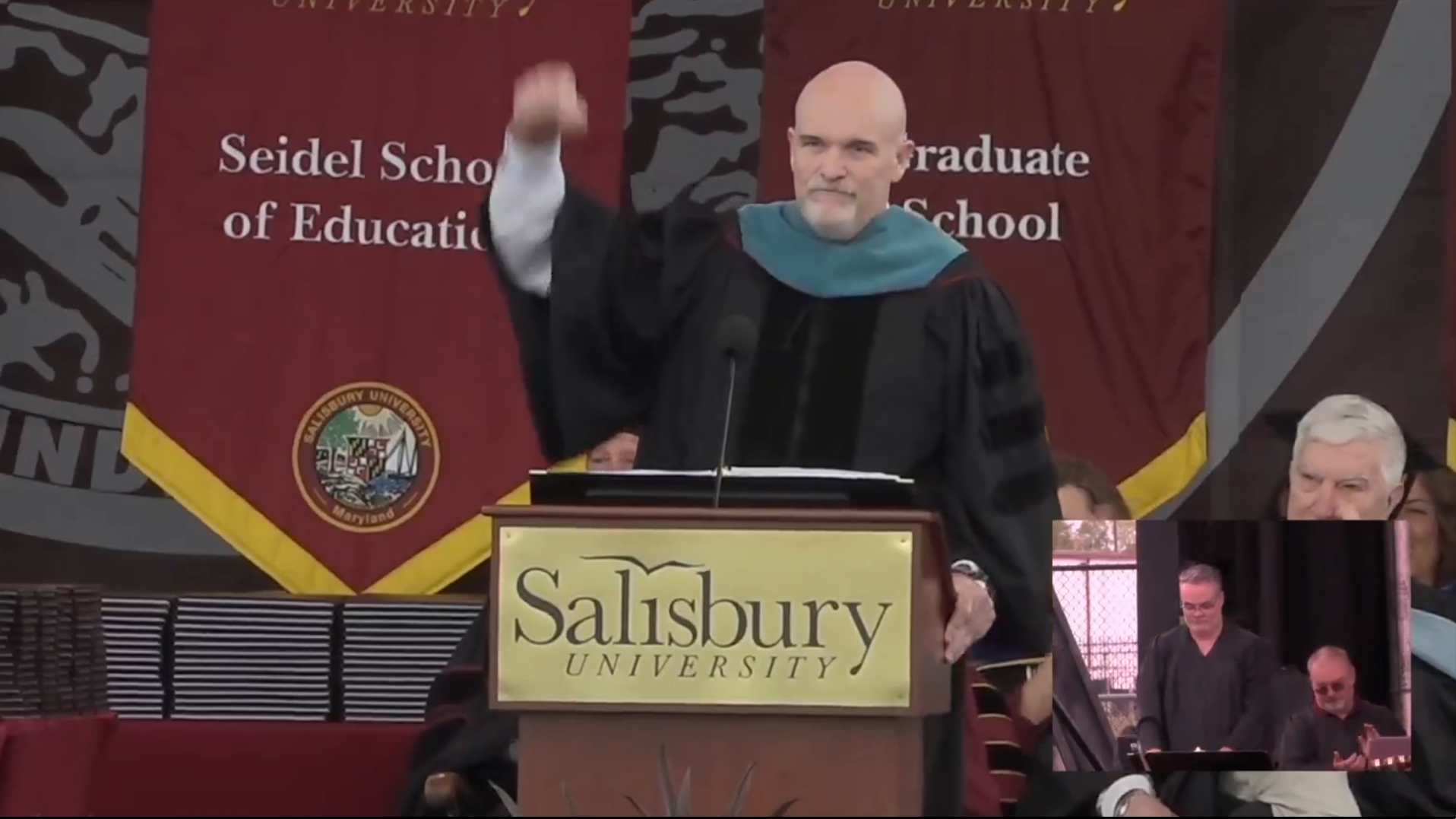 Dan Quinn gives commencement speech at his alma mater, Salisbury University.