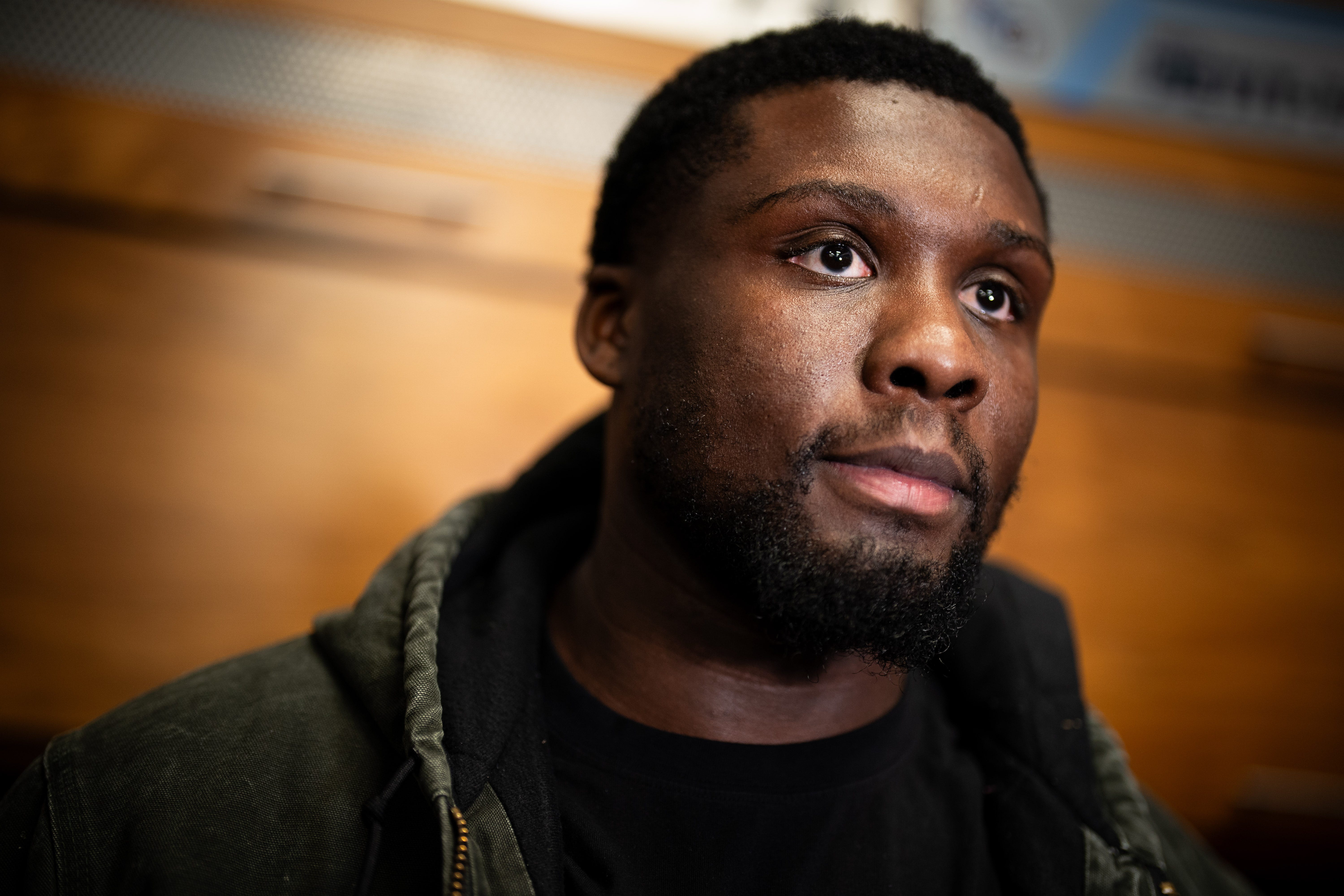 Tennessee Titans center Lloyd Cushenberry III gives an interview as the team cleans out their locker room at Ascension Saint Thomas Sports Park in Nashville, Tenn., Monday, Jan. 6, 2025.