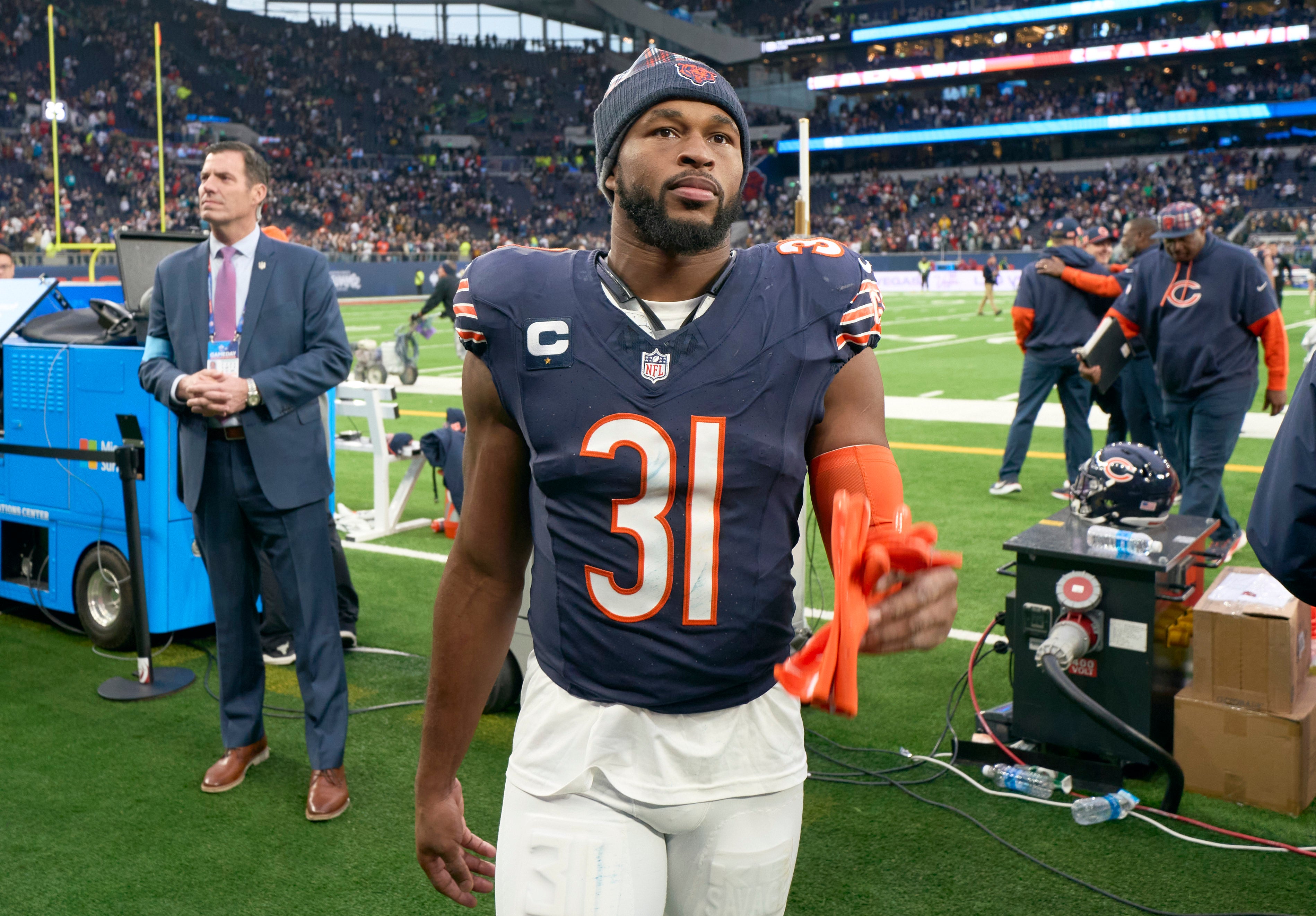 Oct 13, 2024; London, United Kingdom; Chicago Bears safety Kevin Byard III (31) after an NFL International Series game at Tottenham Hotspur Stadium.