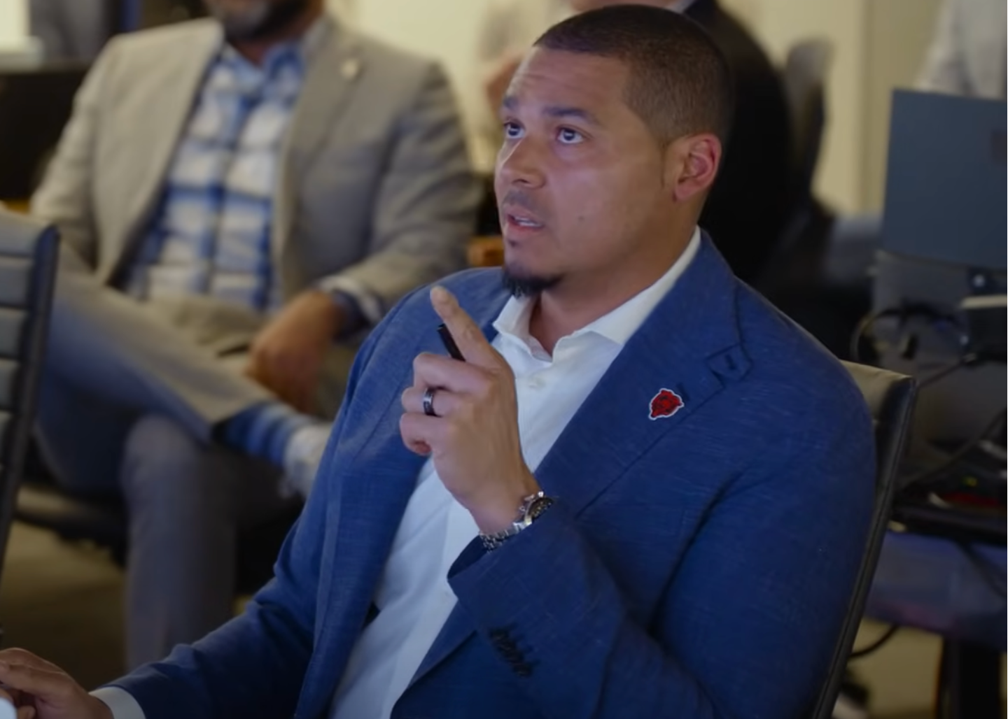 Ryan Poles in the draft room during the 2025 NFL Draft.