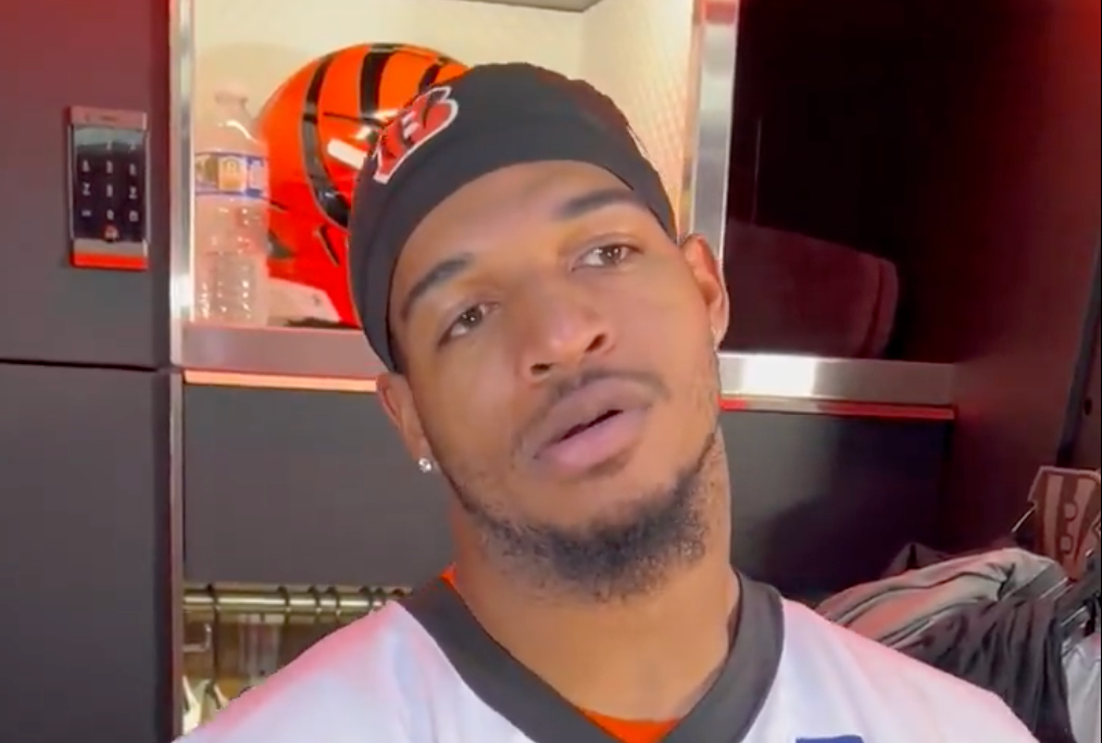 Cincinnati Bengals wide receiver Ja'Marr Chase talks to reporters on May 27, 2025.