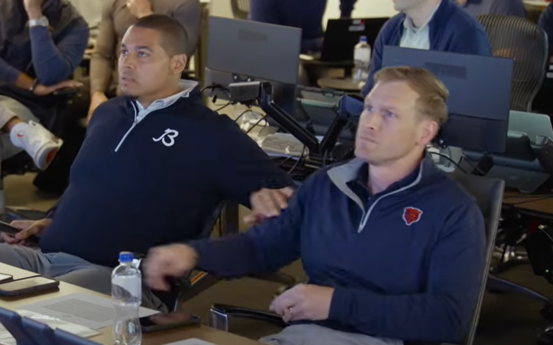 Ryan Poles (L) and Ben Johnson (R) during the 2025 NFL Draft.