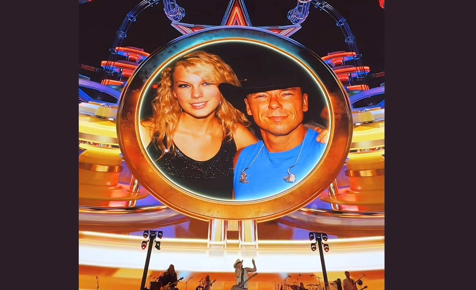 Kenny Chesney showed a picture of him and Taylor Swift during his performance of “Big Star”  during the opening night of his Las Vegas residency at The Sphere.