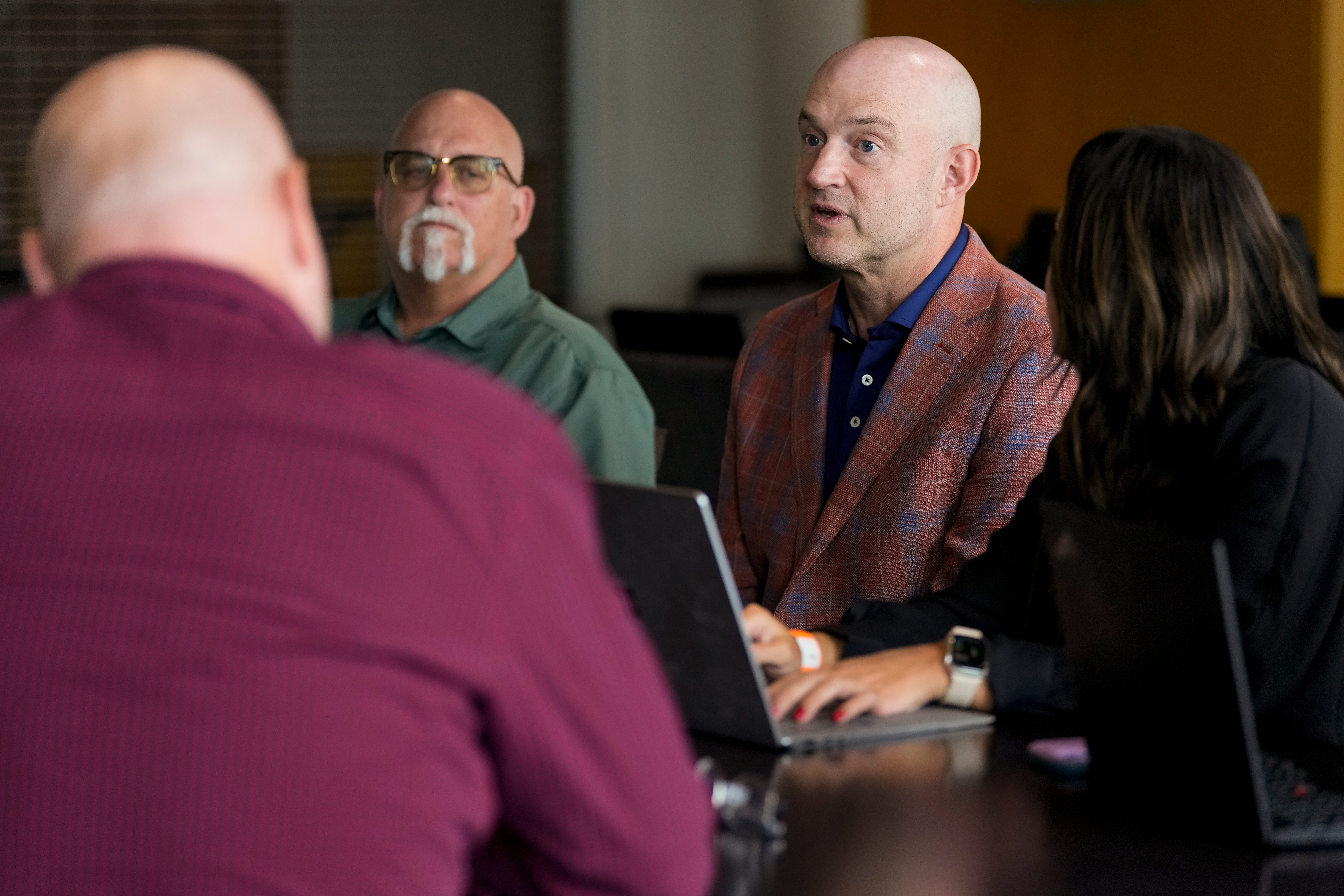 Duke Tobin, director of player personnel, takes questions from reporters during the annual Cincinnati Bengals season kickoff luncheon at Paycor Stadium in downtown Cincinnati on Monday, July 22, 2024.  