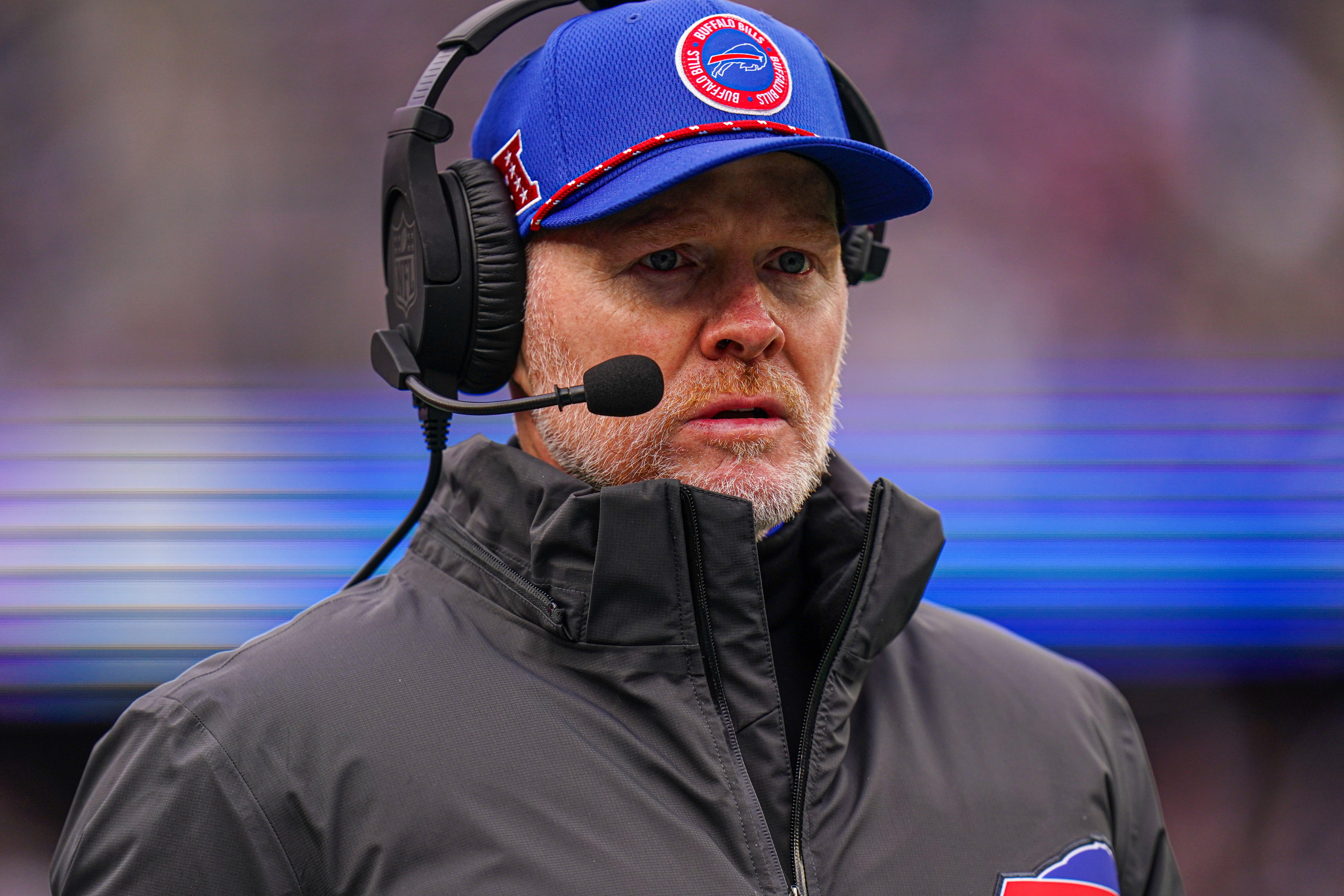 Jan 5, 2025; Foxborough, Massachusetts, USA; Buffalo Bills head coach Sean McDermott watches from the sideline as they take on the New England Patriots at Gillette Stadium.